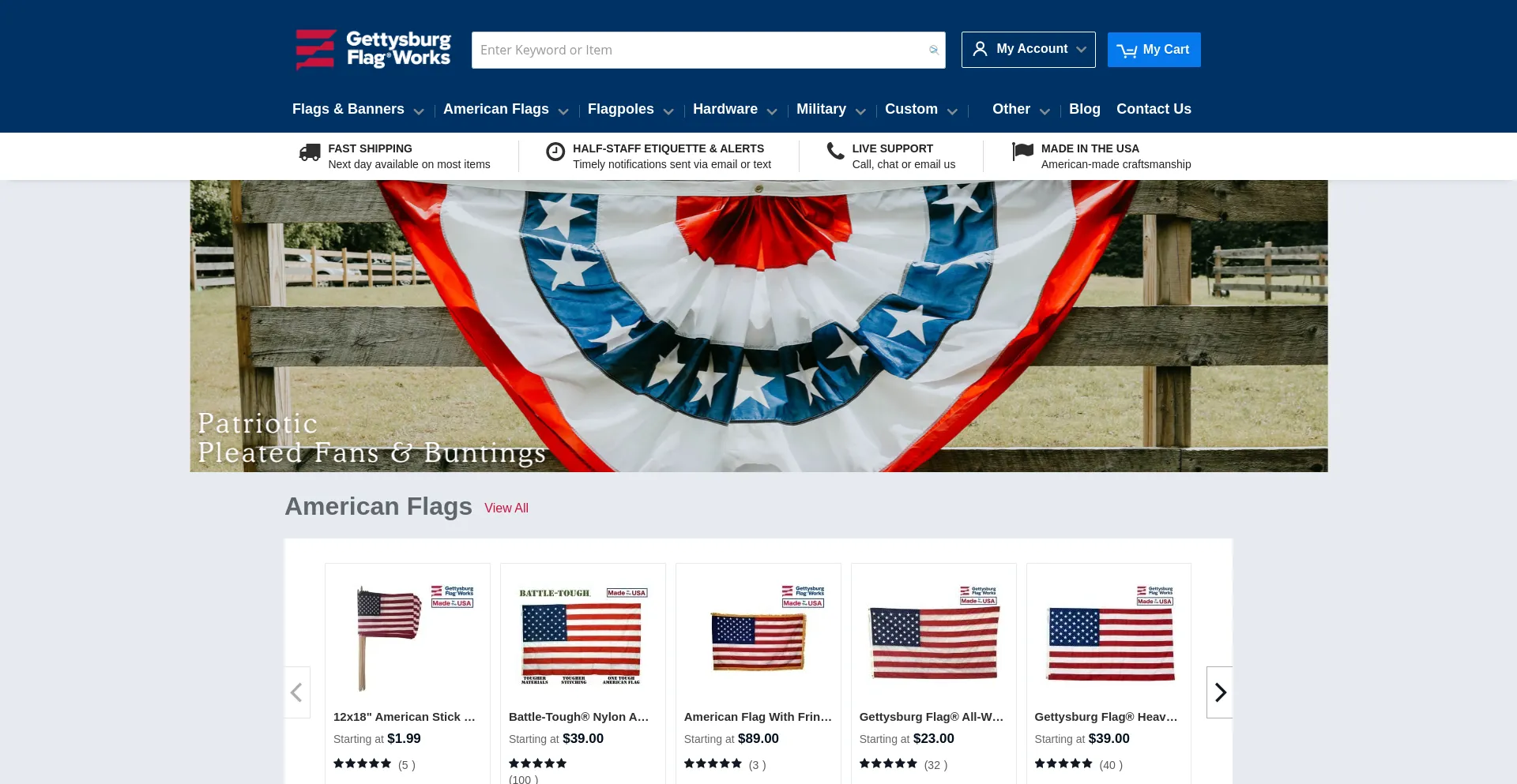 Website screenshot of Gettysburgflag.com