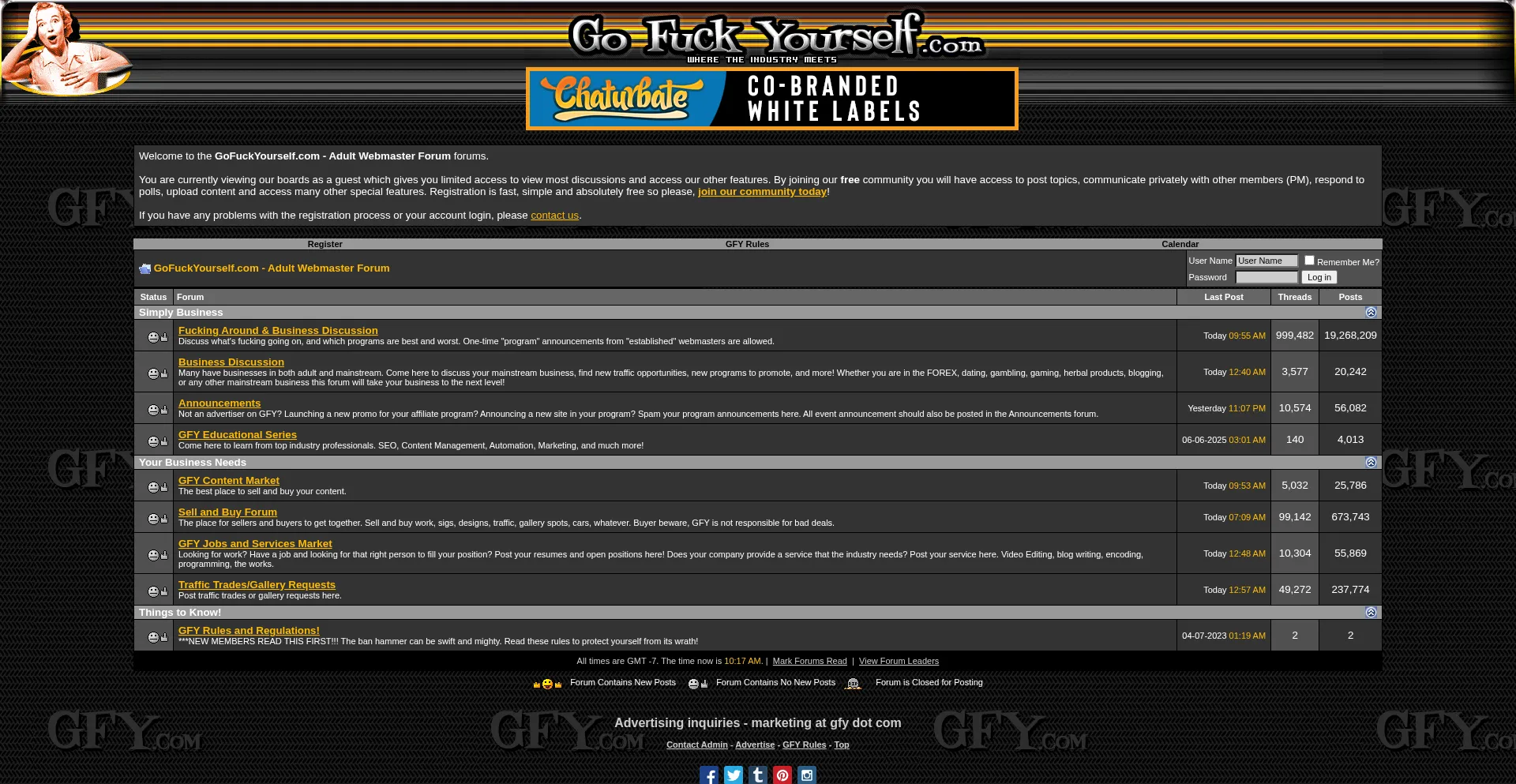 Website screenshot of Gfy.com