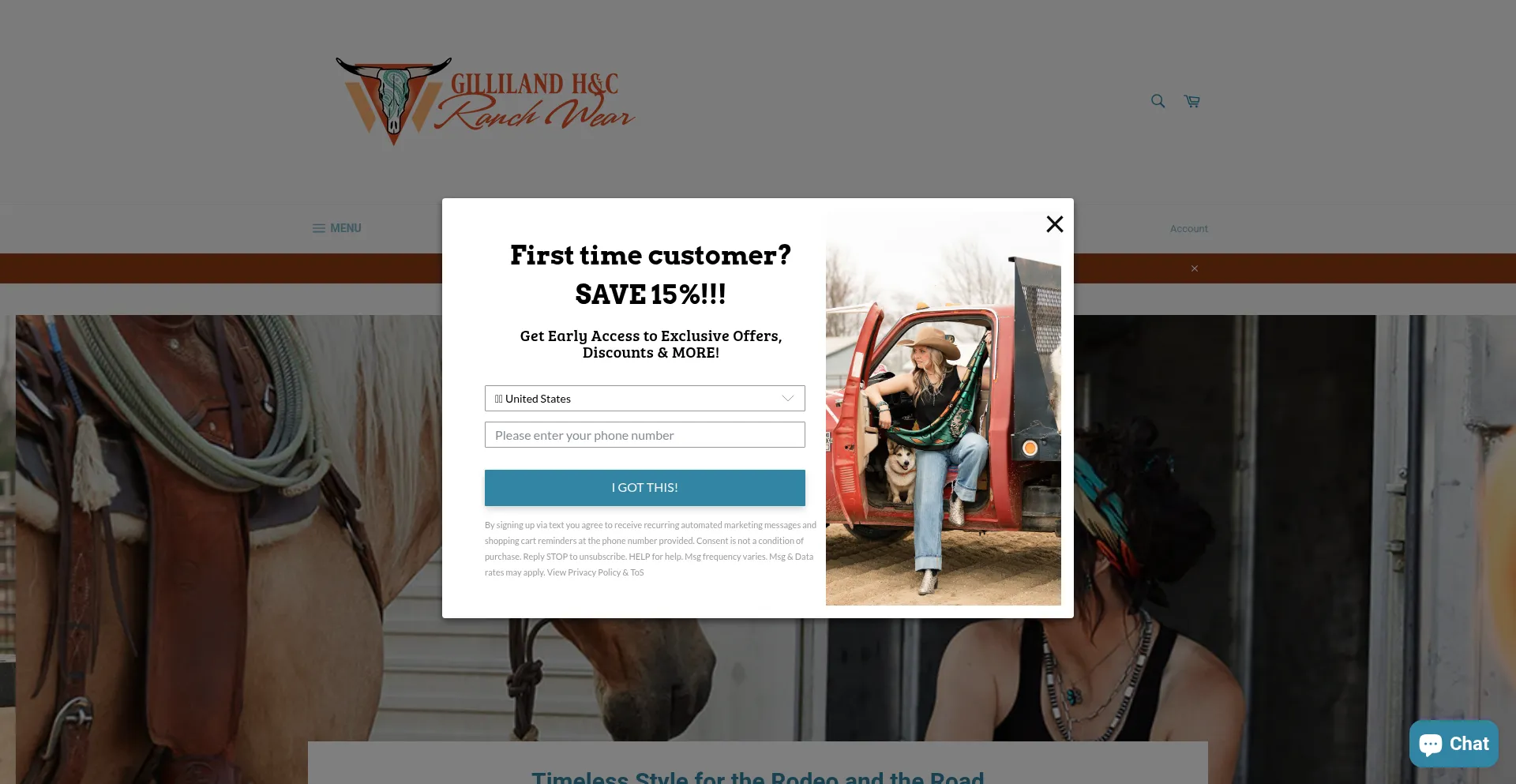 Website screenshot of Ghcranchwear.com