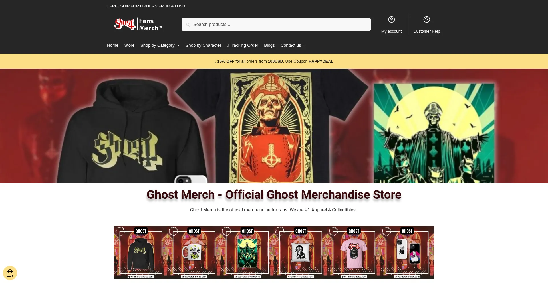 Website screenshot of Ghostmerchandise.com
