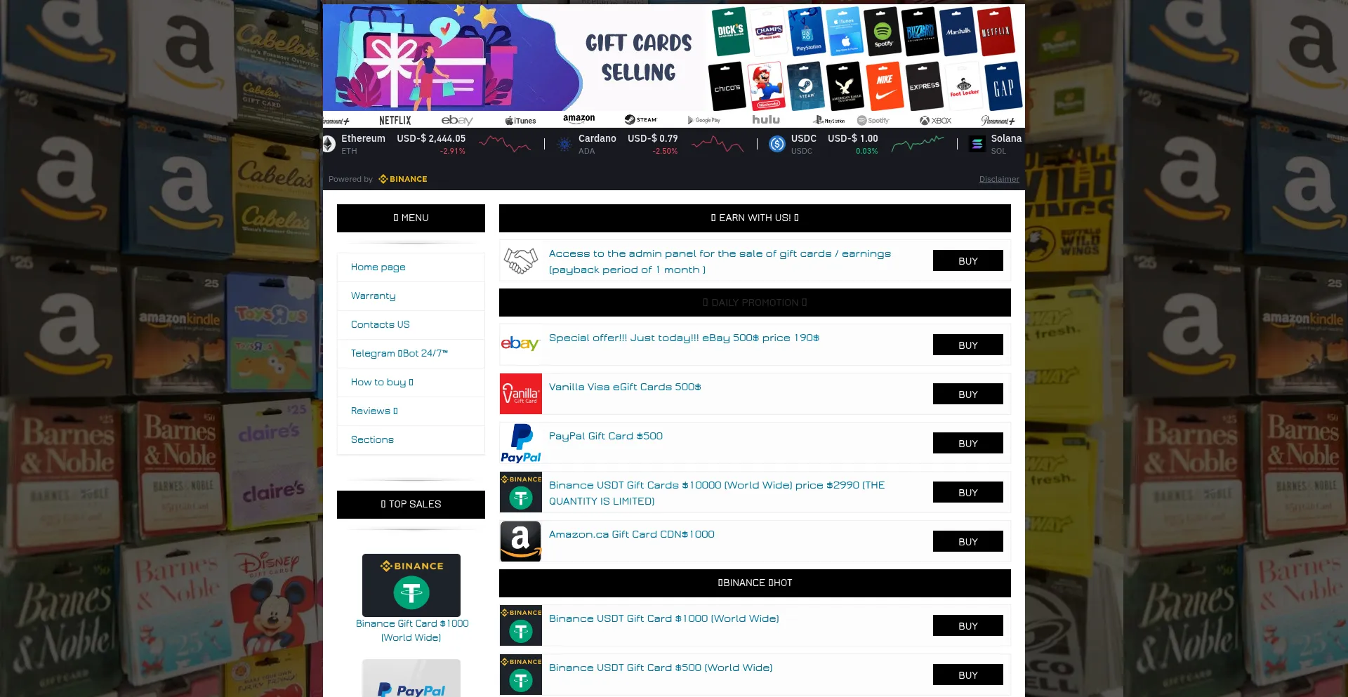 Website screenshot of Giftcardss.top