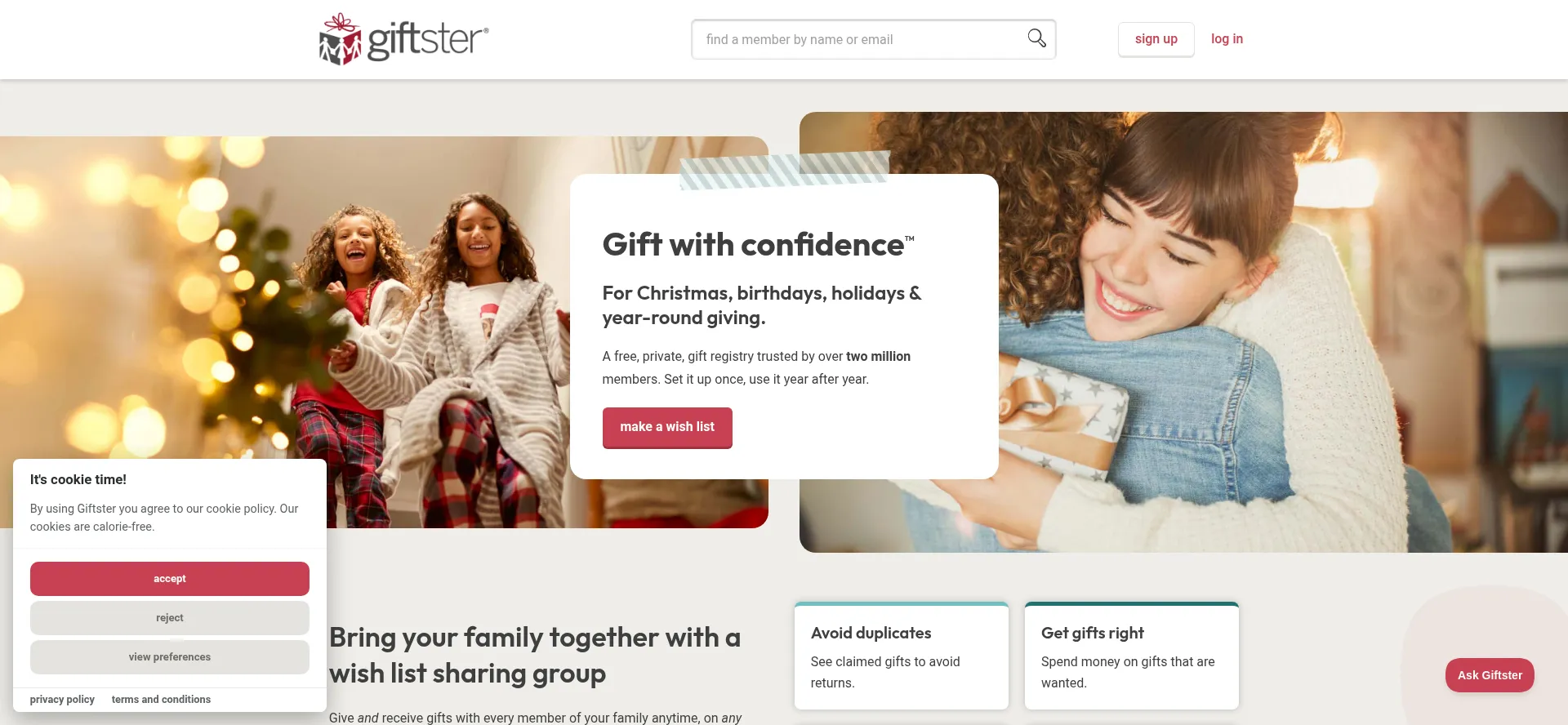 Website screenshot of Giftster.com