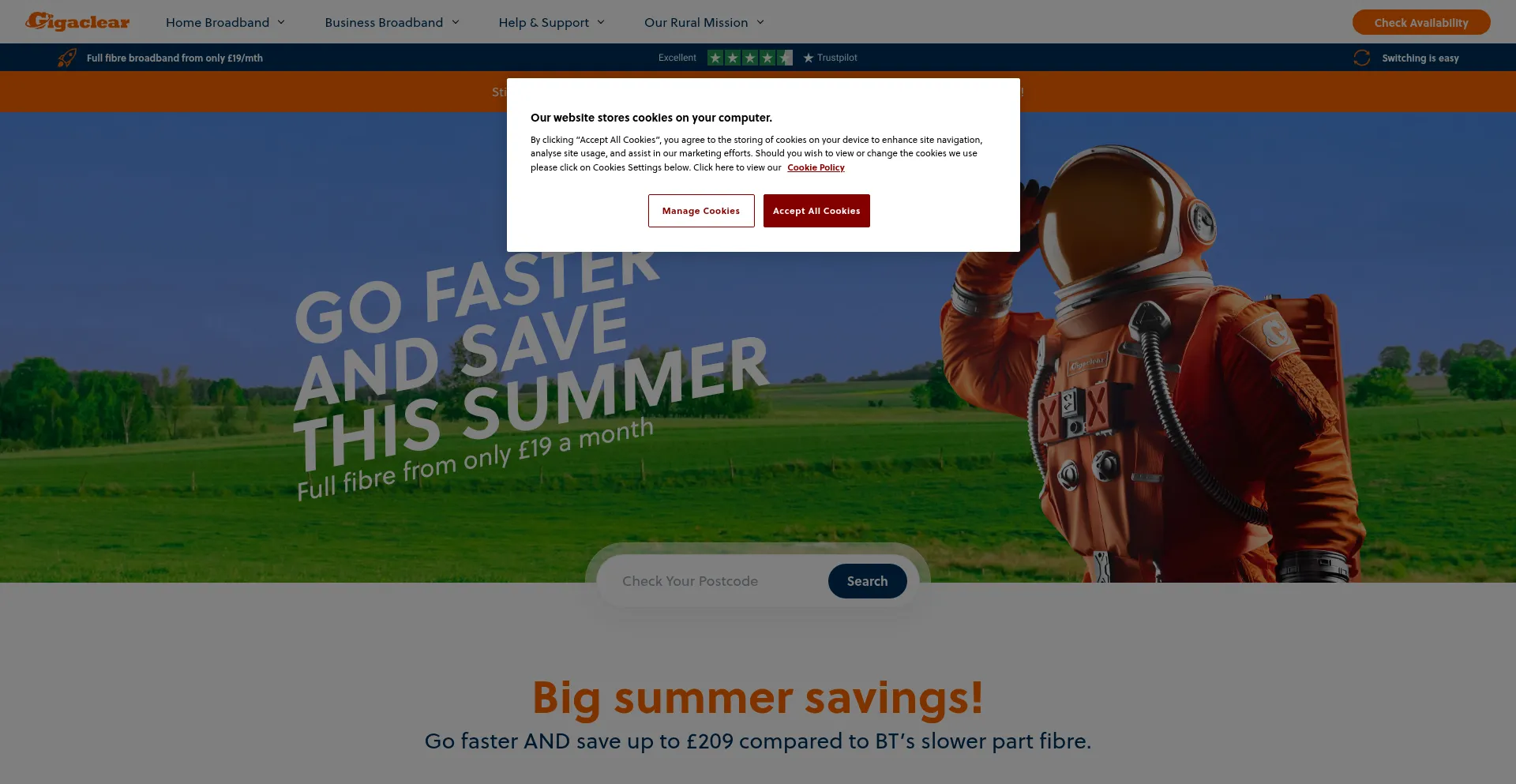 Website screenshot of Gigaclear.net