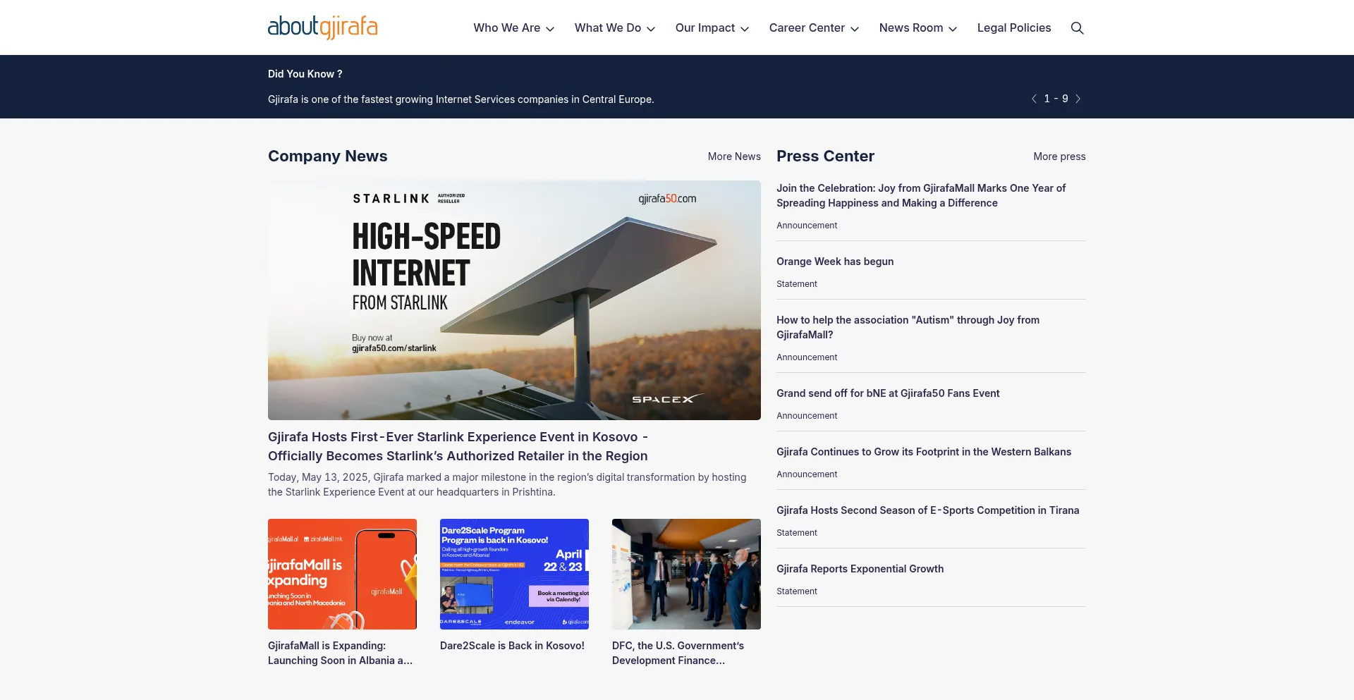Website screenshot of Gjirafa.com