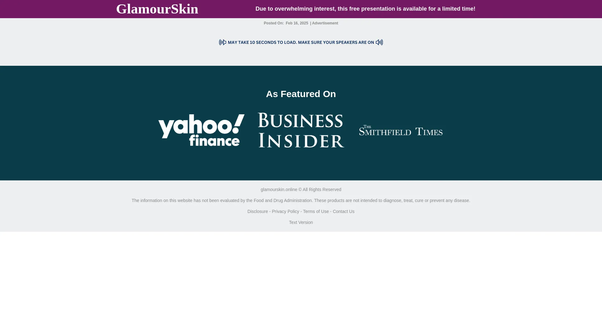 Website screenshot of Glamourskin.online