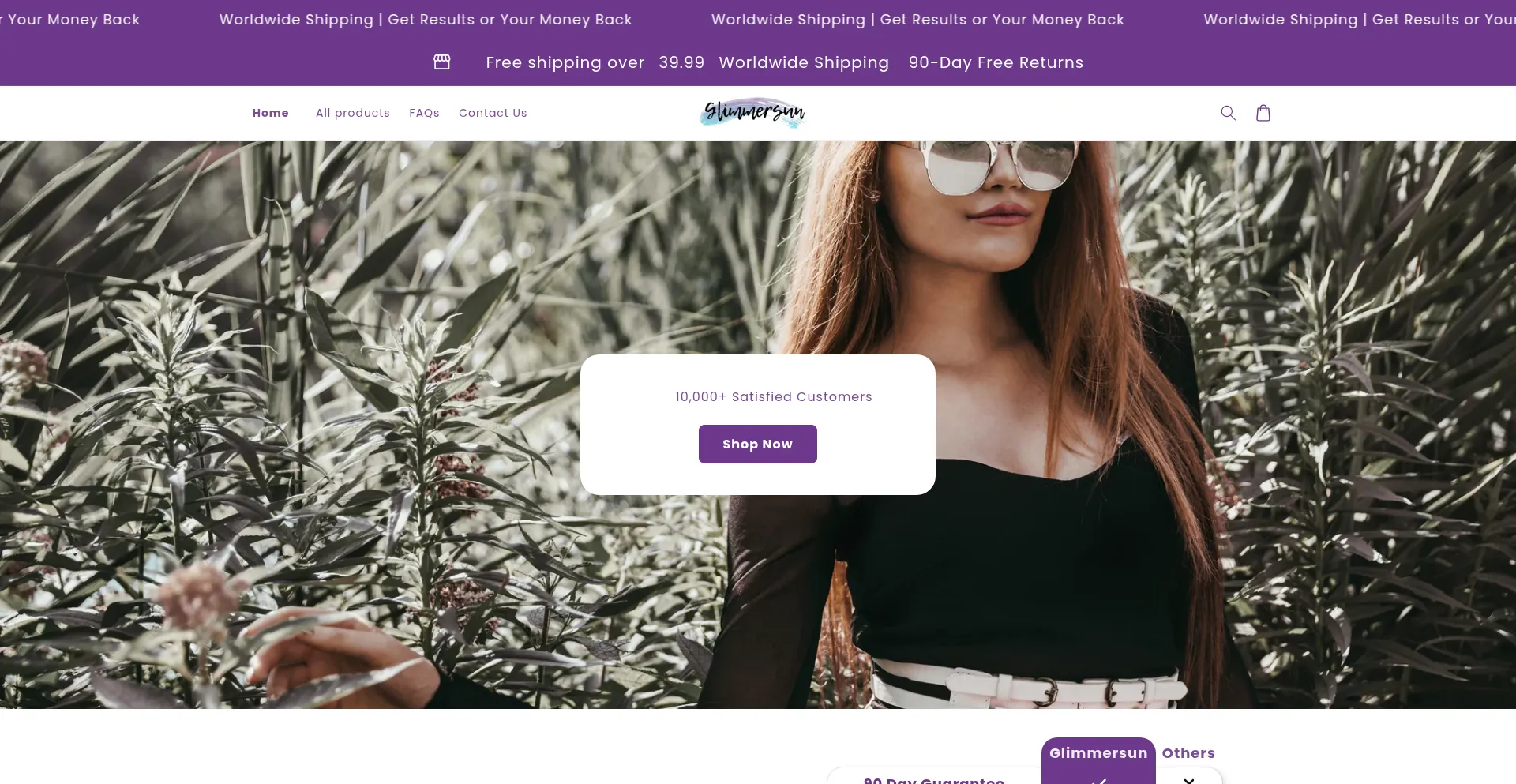 Website screenshot of Glimmersun.com