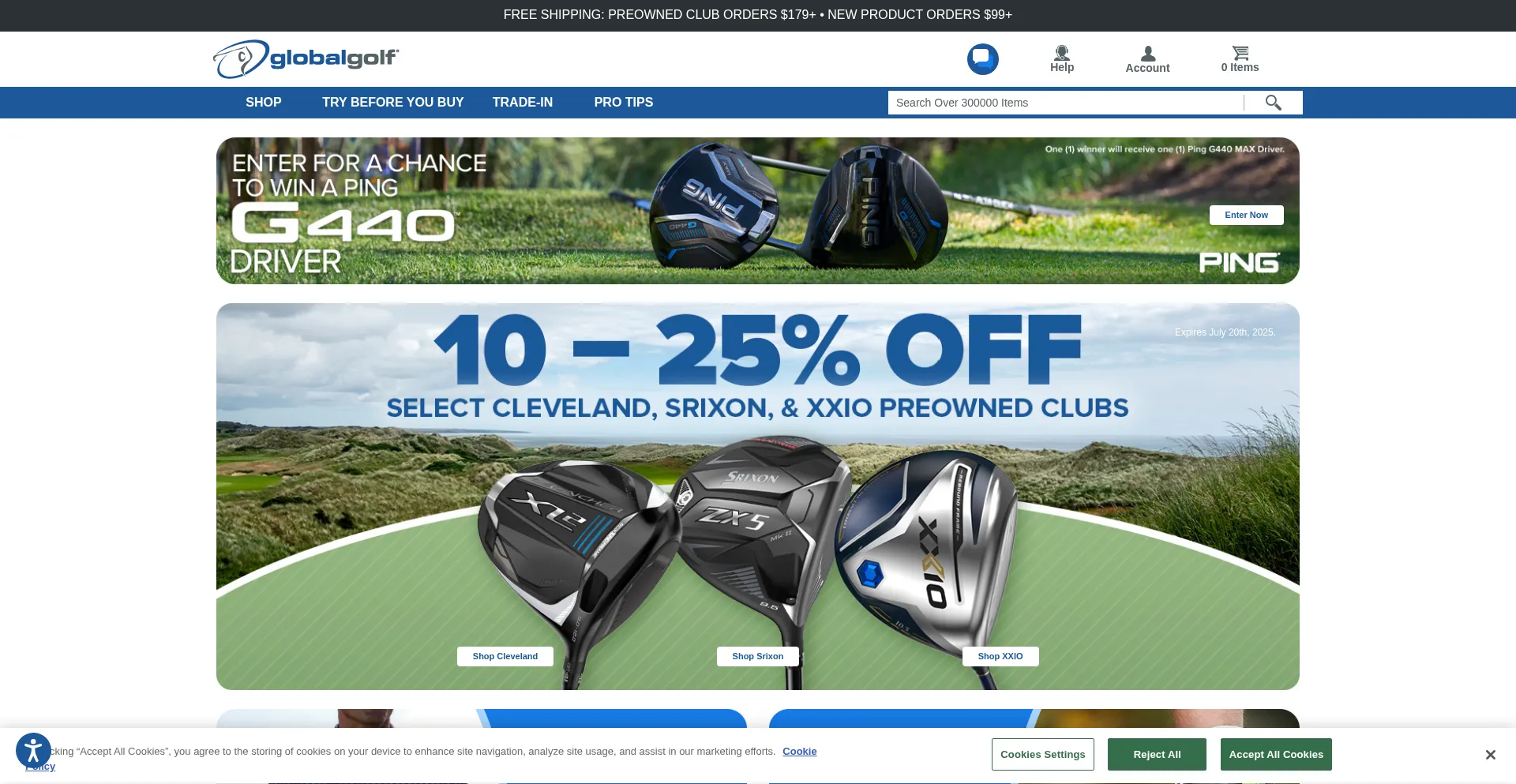 Website screenshot of Globalgolf.com