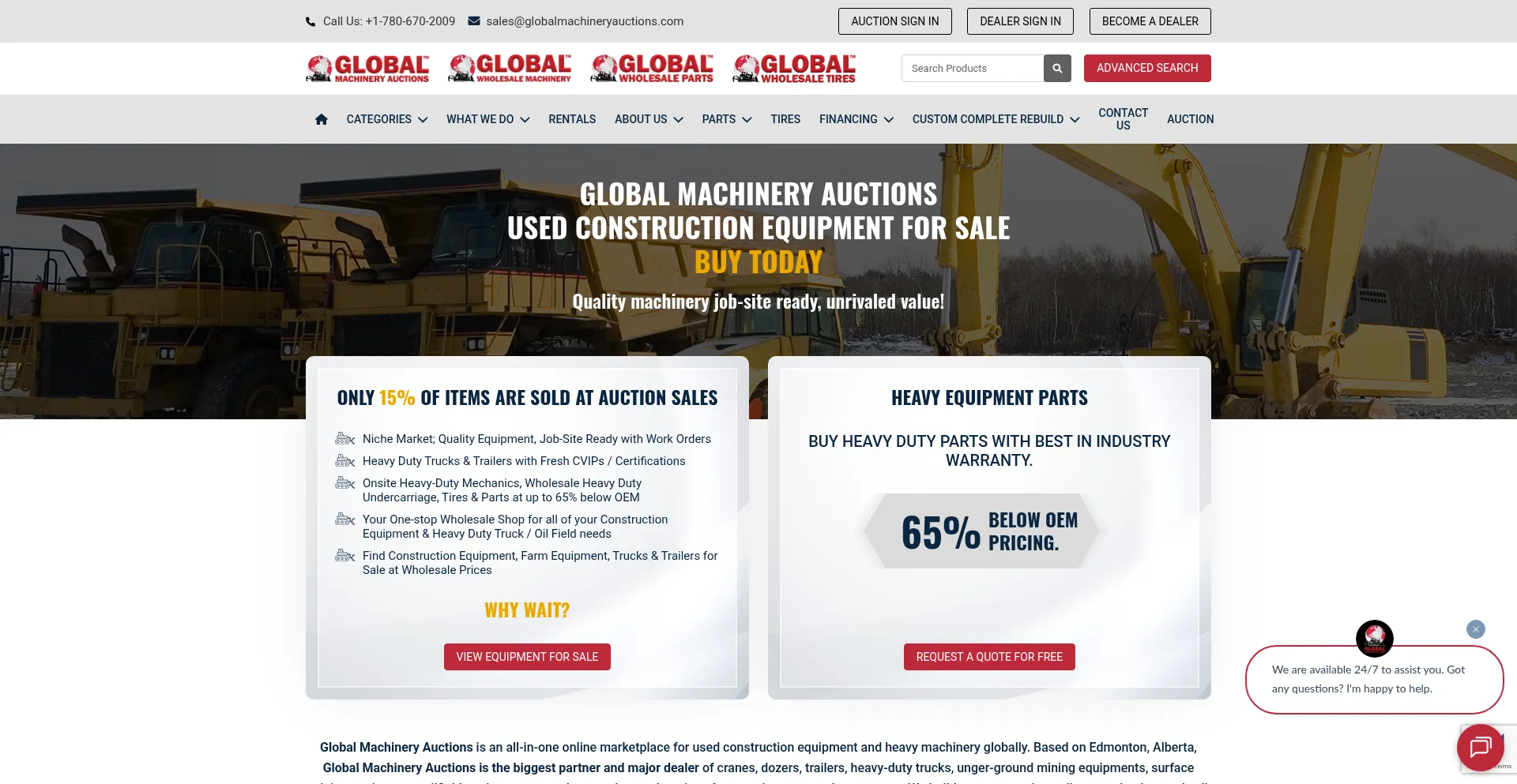 Website screenshot of Globalmachineryauctions.com
