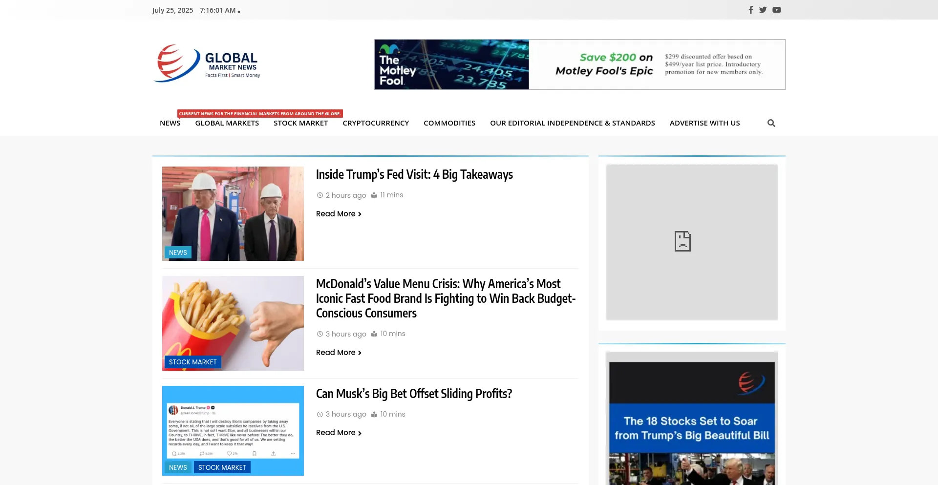 Website screenshot of Globalmarketnews.com
