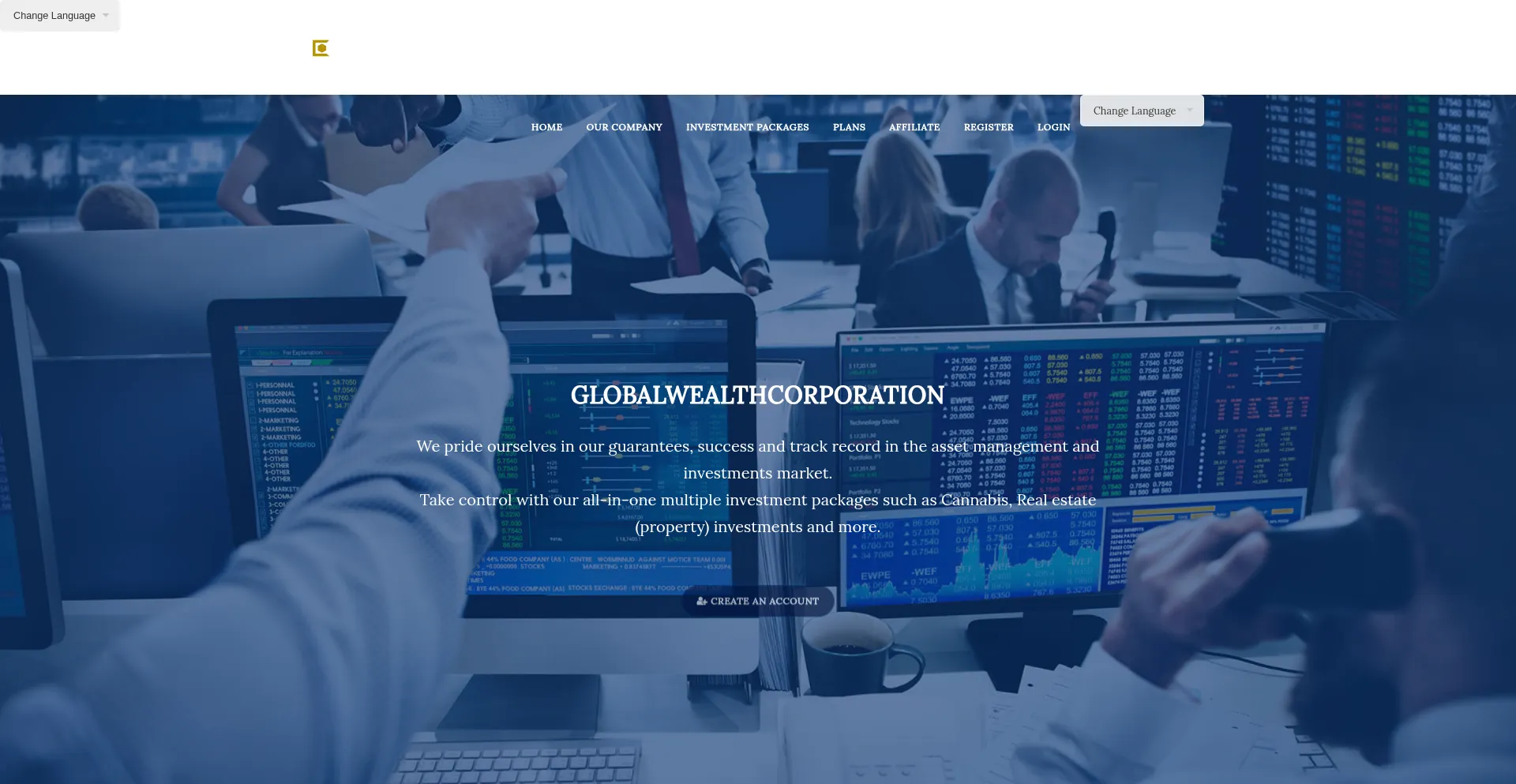 Website screenshot of Globalwealthcorporation.com