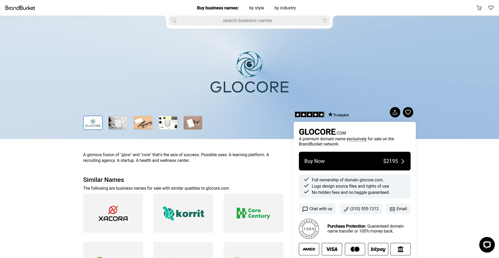 Website screenshot of Glocore.com