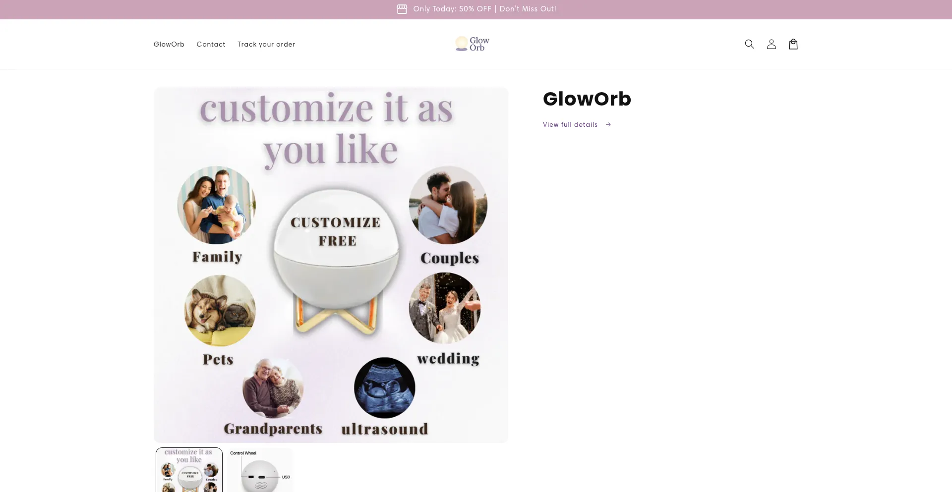 Website screenshot of Glowinorb.com