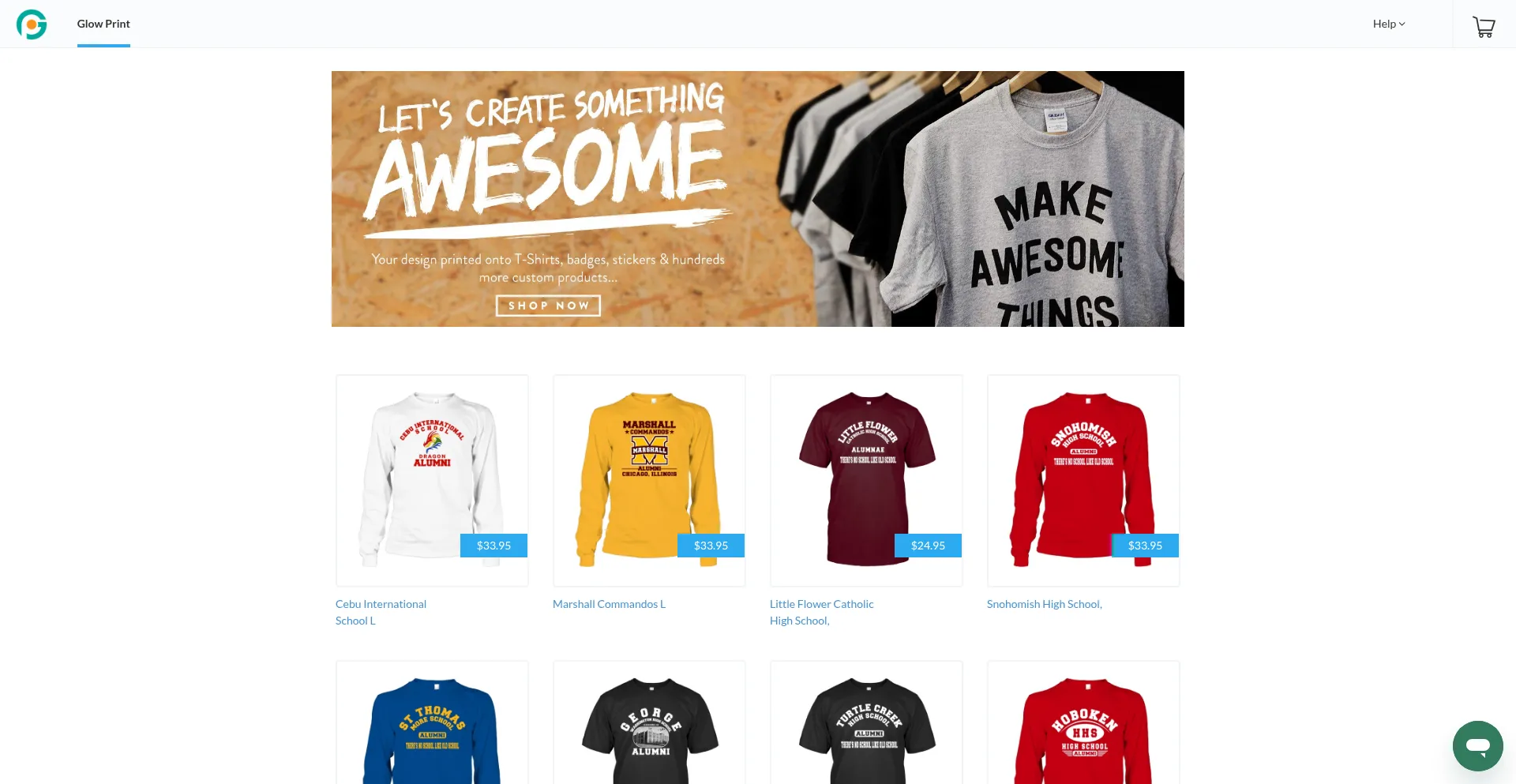 Website screenshot of Glowprint.shop