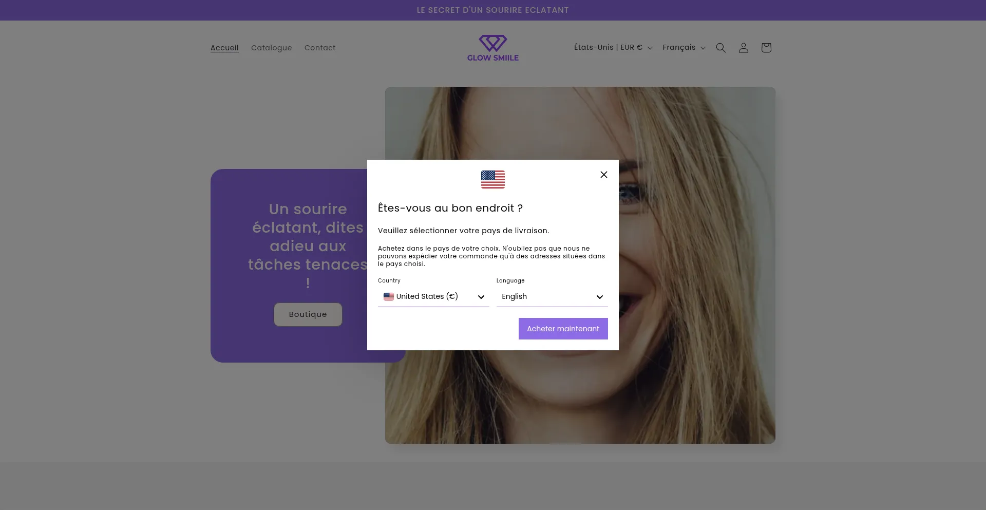 Website screenshot of Glowsmiile.fr