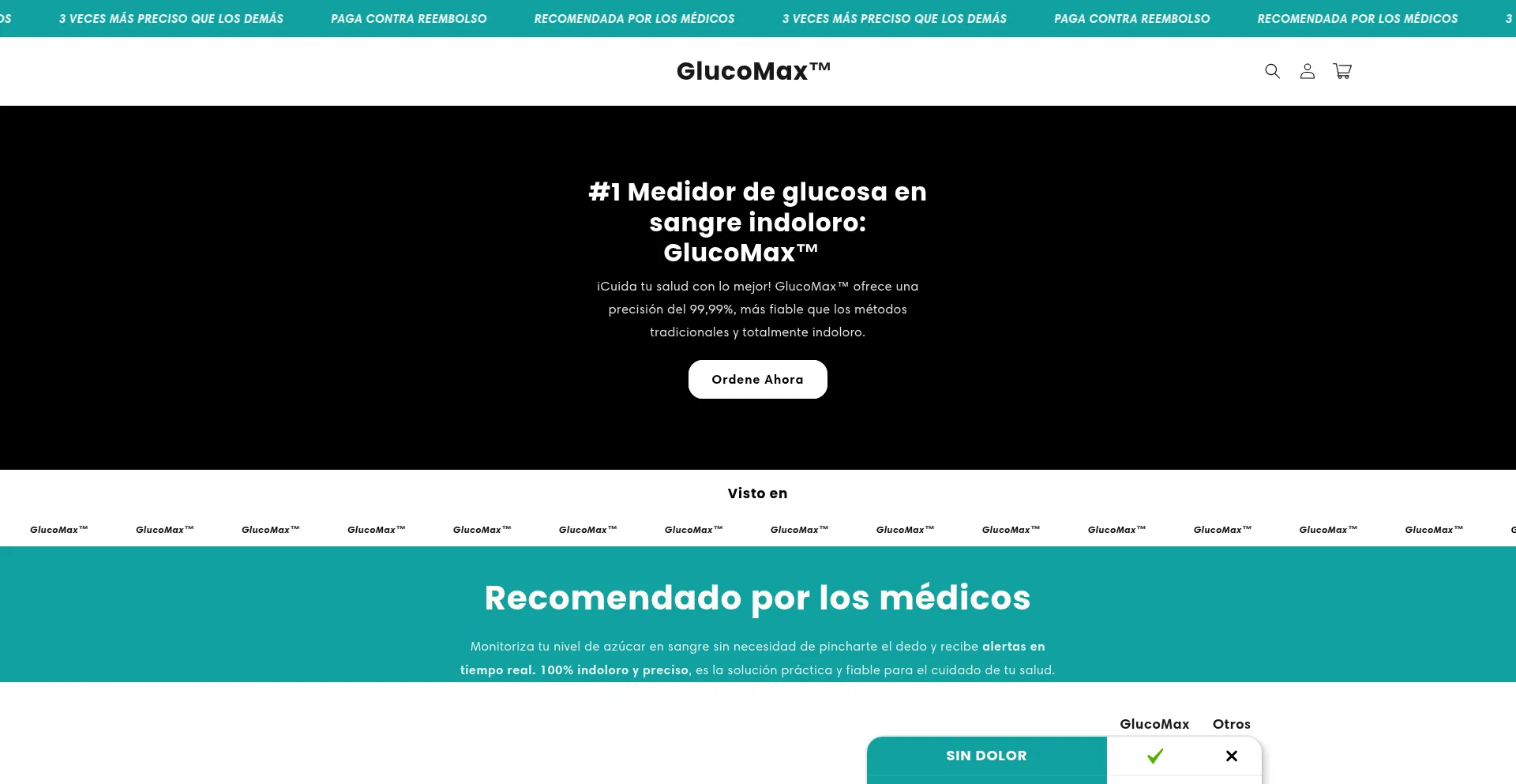 Website screenshot of Glucomax.es
