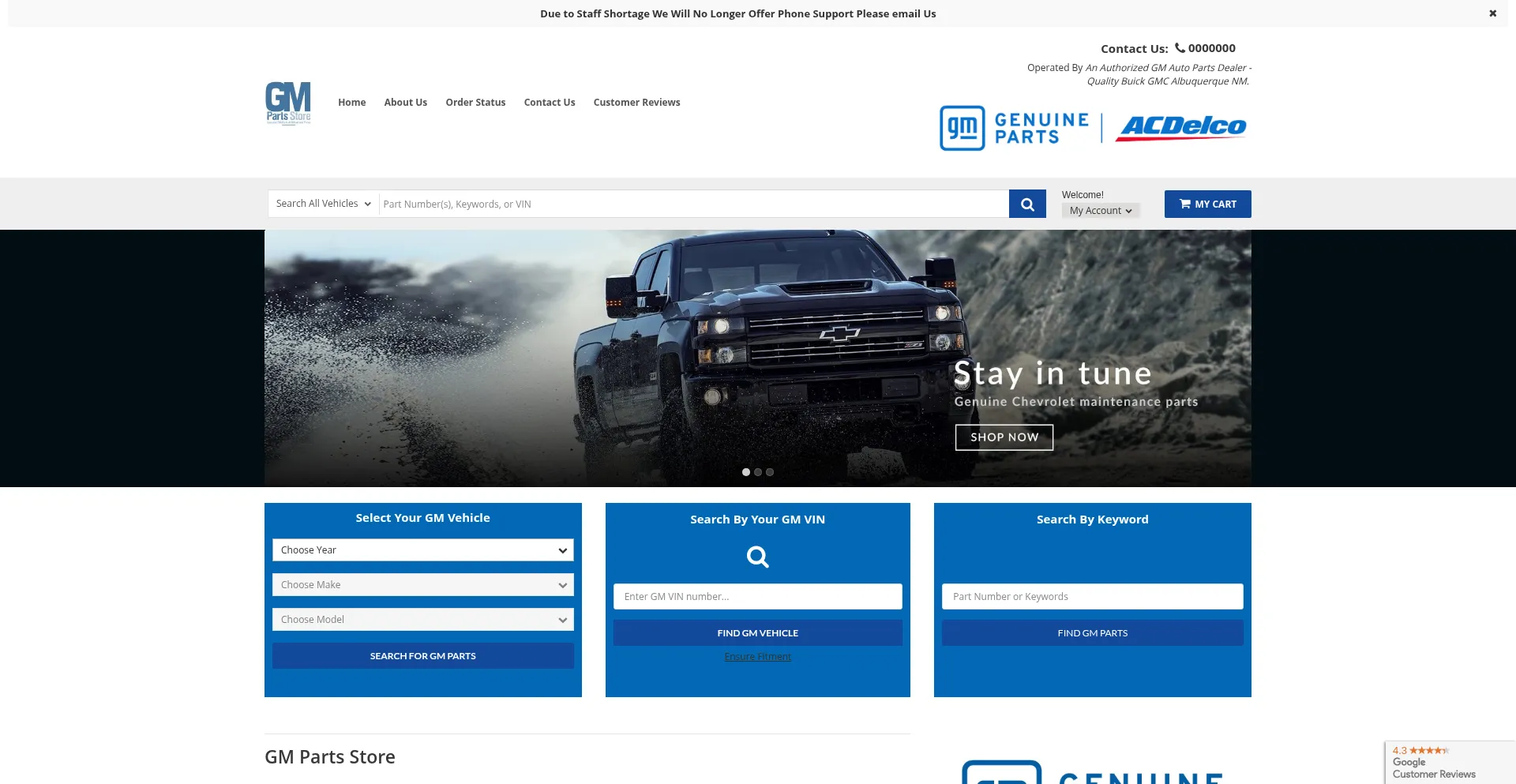 Website screenshot of Gmpartsstore.com