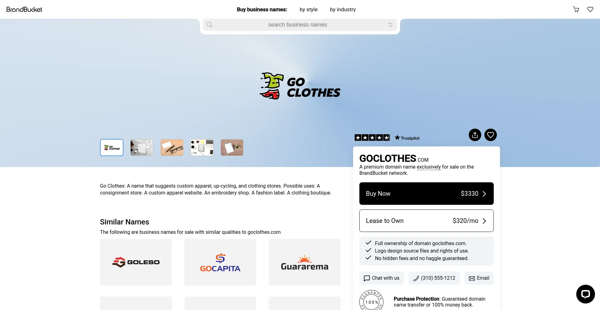 Website screenshot of Goclothes.com