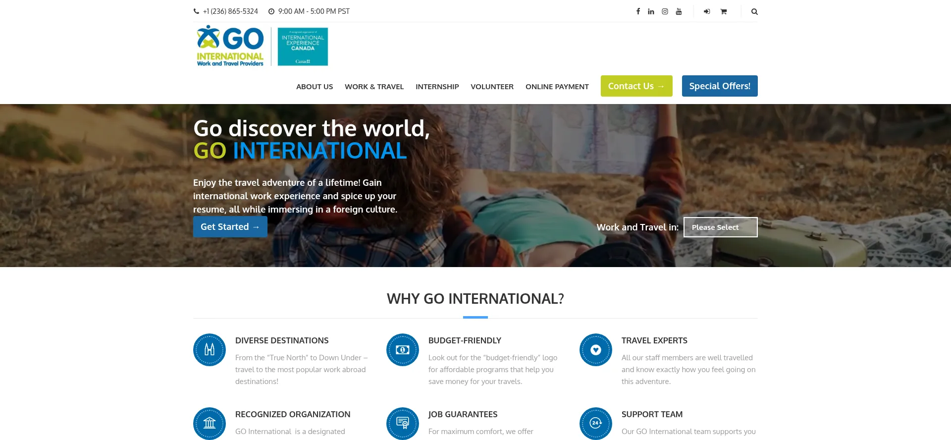 Website screenshot of Gointernational.ca