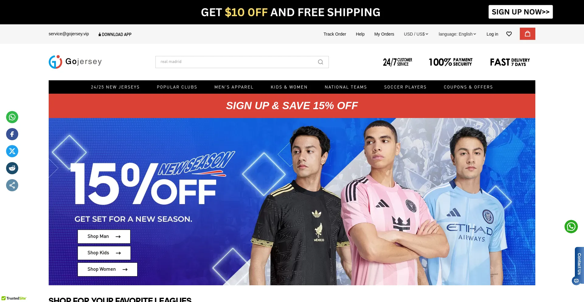 Website screenshot of Gojersey.co