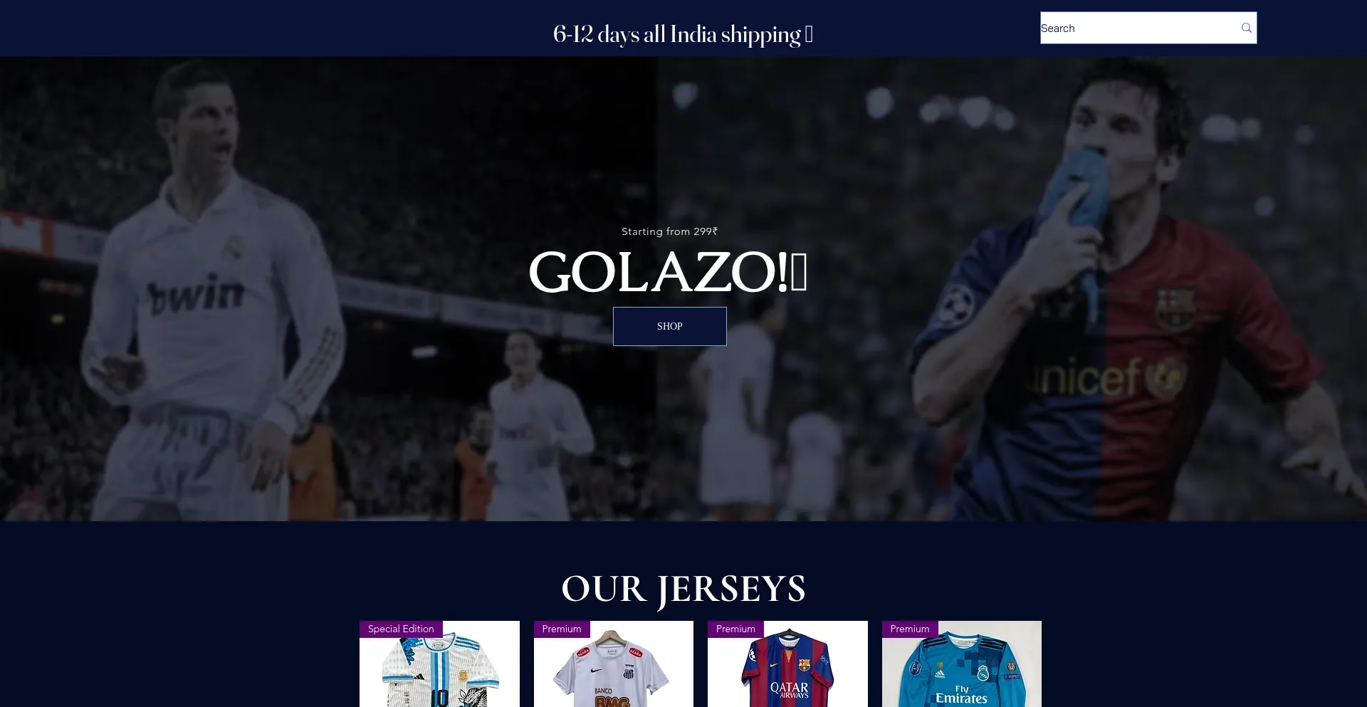 Website screenshot of Golazojerseys.com