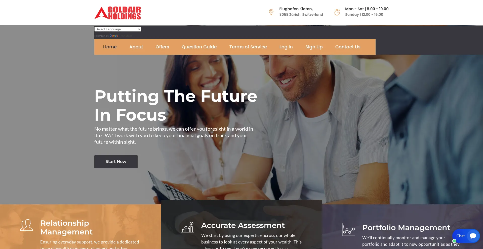Website screenshot of Goldairholdingsltd.com