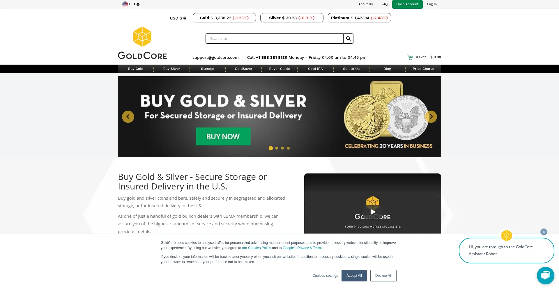 Website screenshot of Goldcore.com