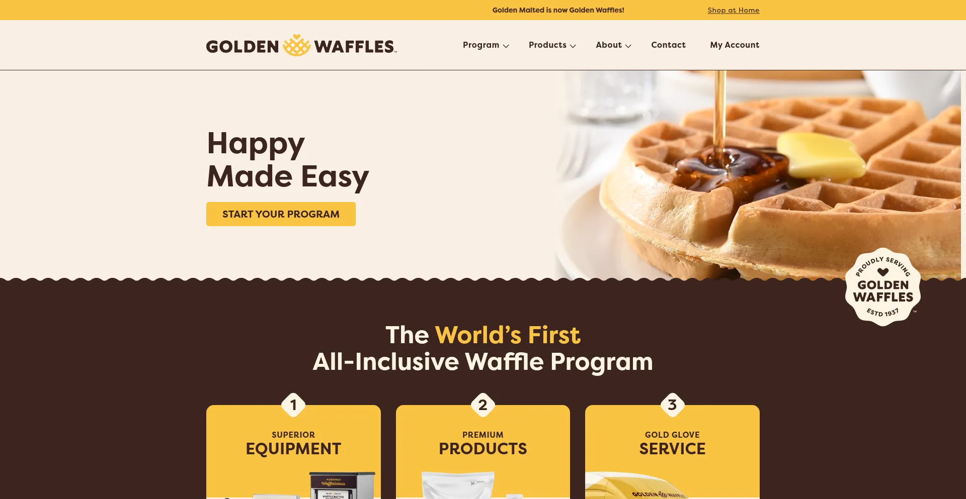 Website screenshot of Goldenwaffles.com