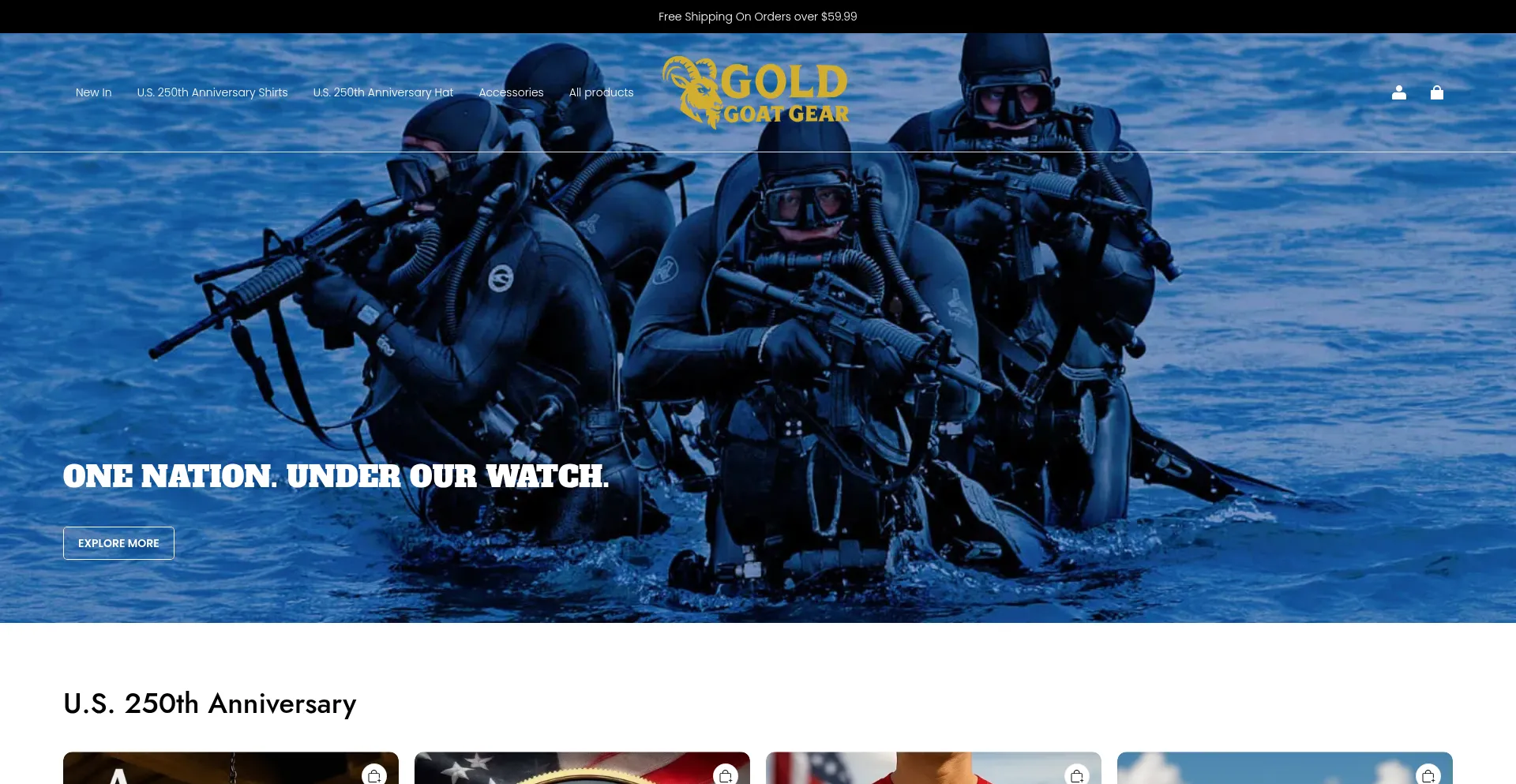 Website screenshot of Goldgoatgear.com