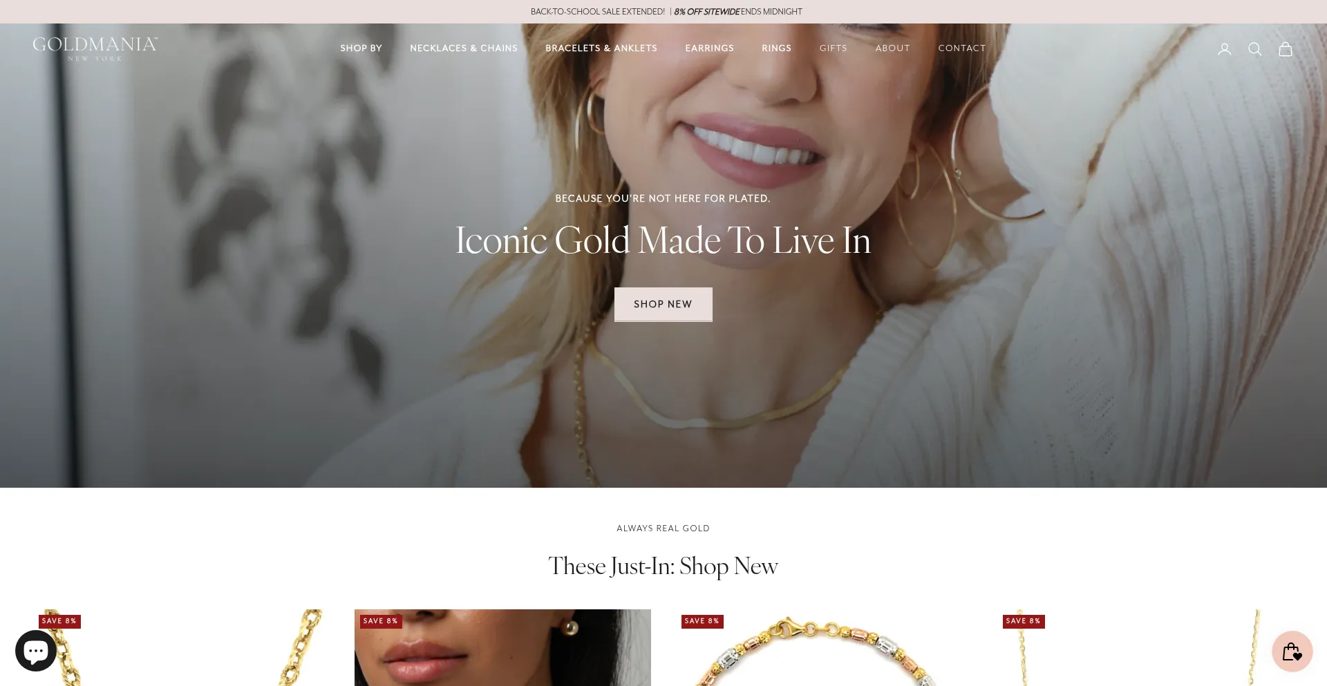 Website screenshot of Goldmaniajewelry.com