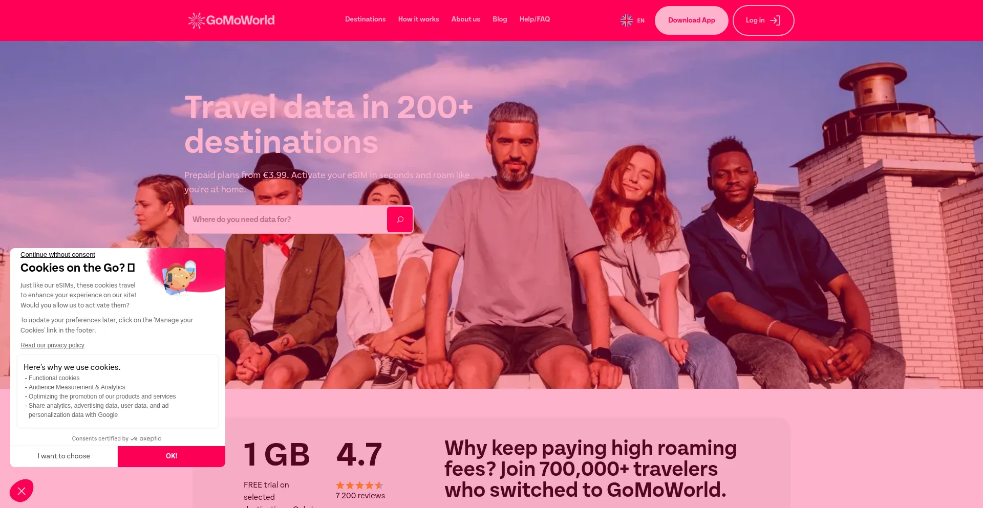 Website screenshot of Gomoworld.com