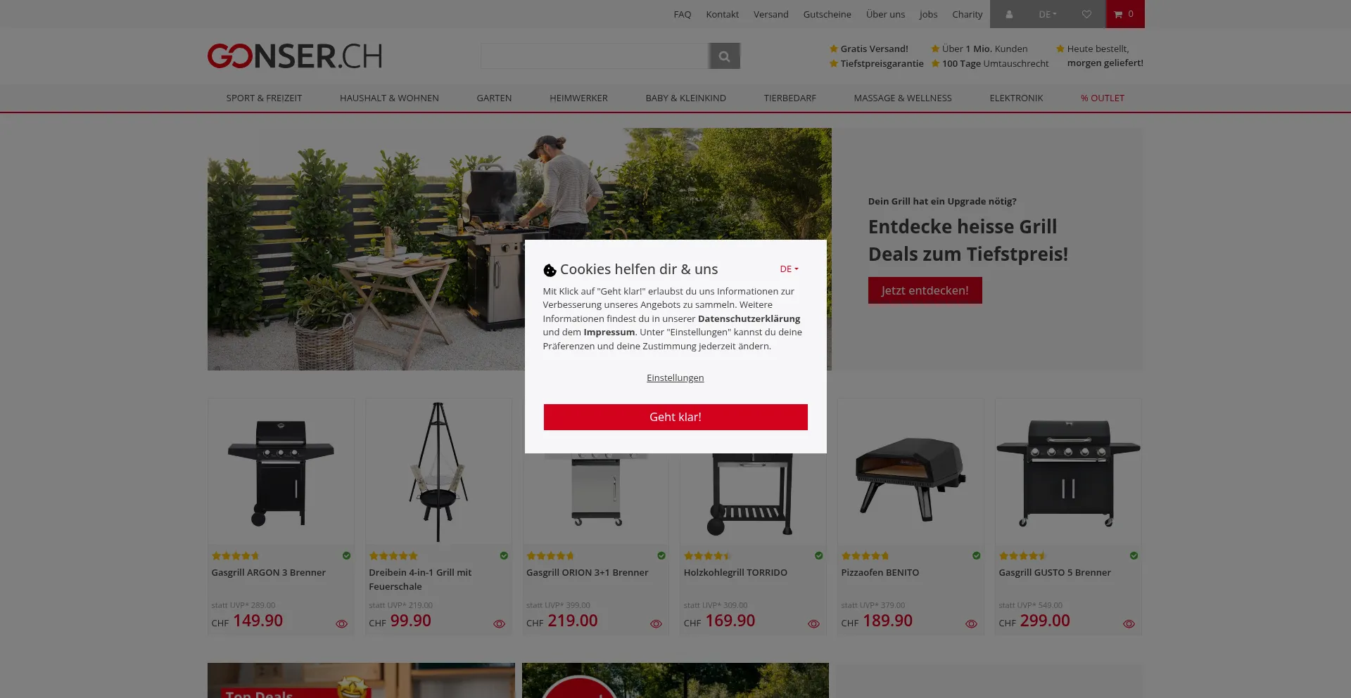 Website screenshot of Gonser.ch