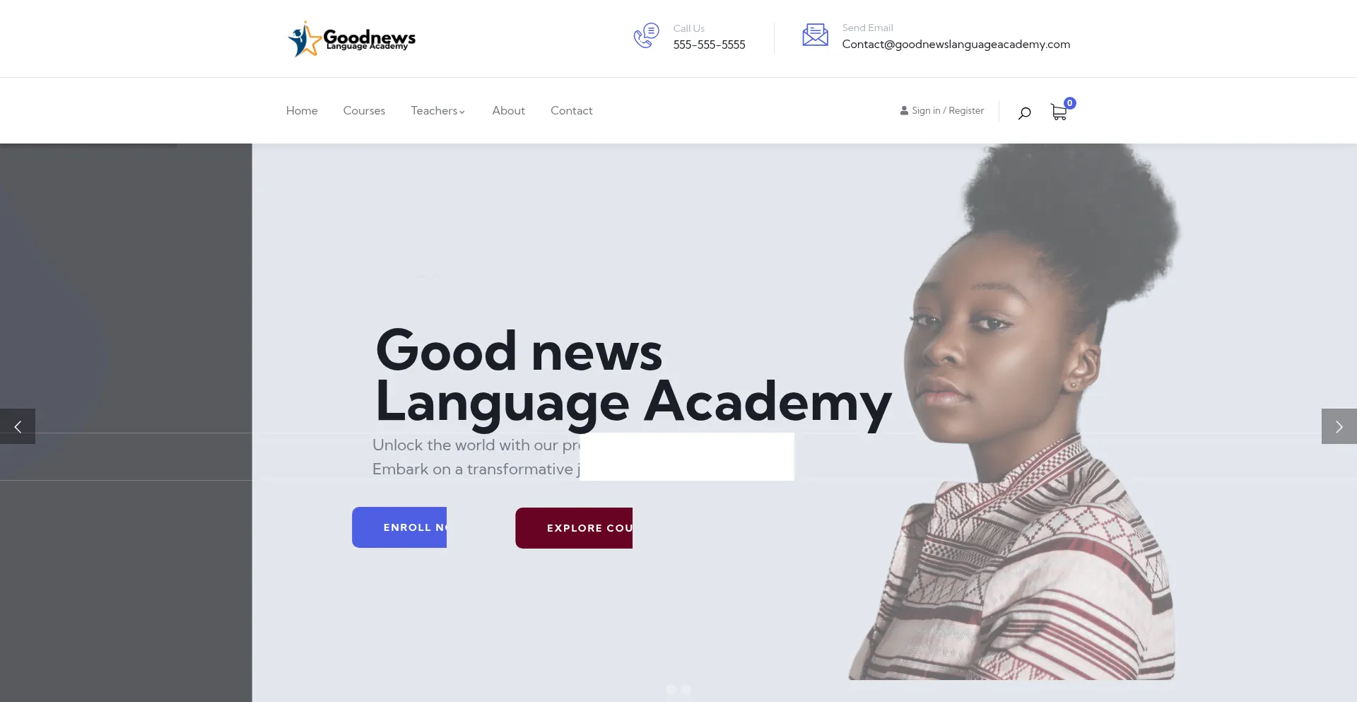 Website screenshot of Goodnewslanguageacademy.com