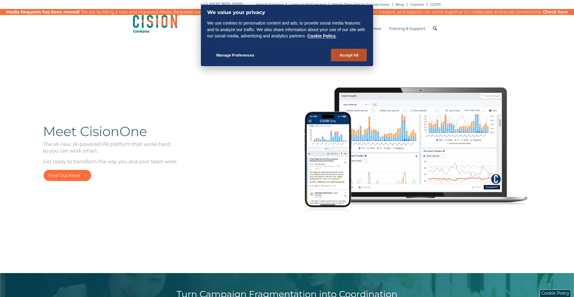 Website screenshot of Gorkana.com