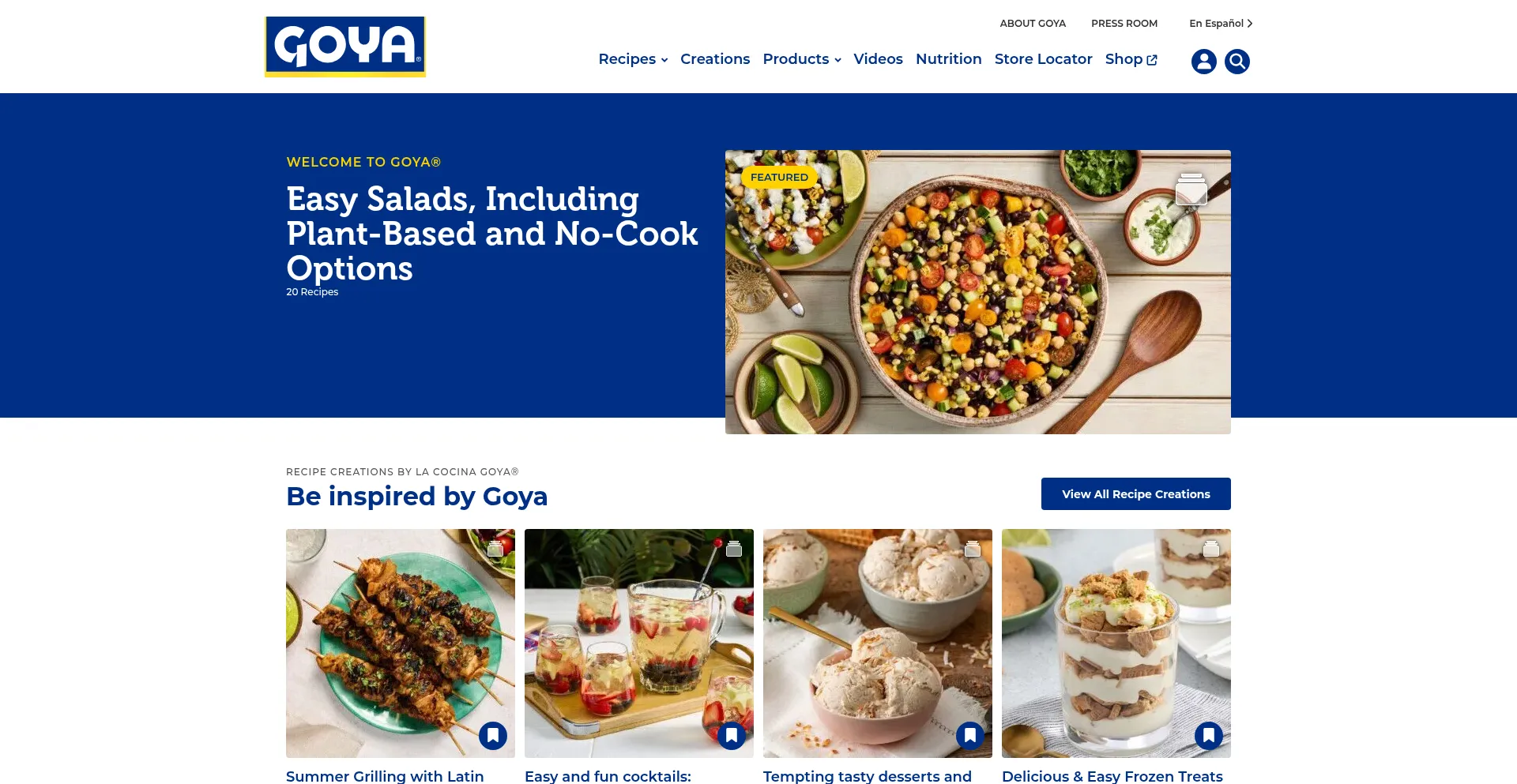 Website screenshot of Goya.com