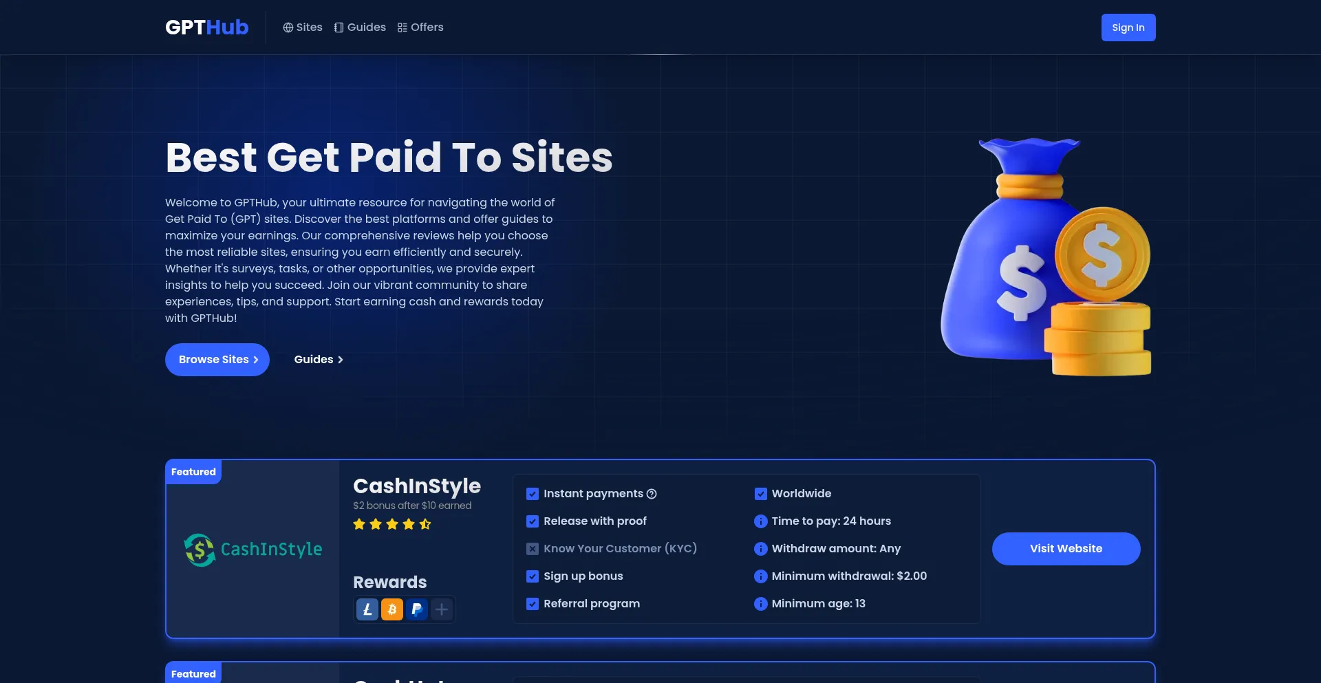 Website screenshot of Gpthub.gg