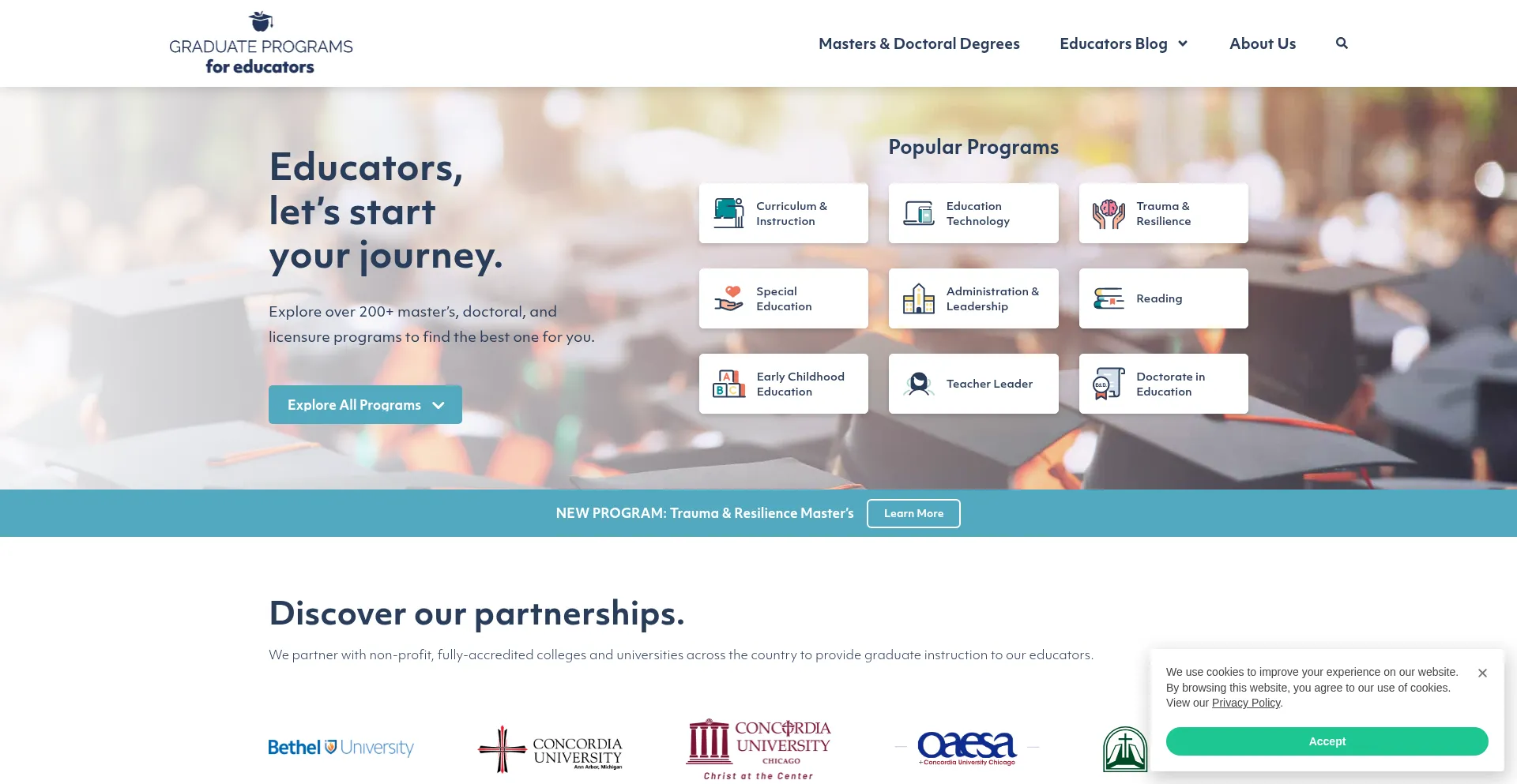 Website screenshot of Graduateprogram.org