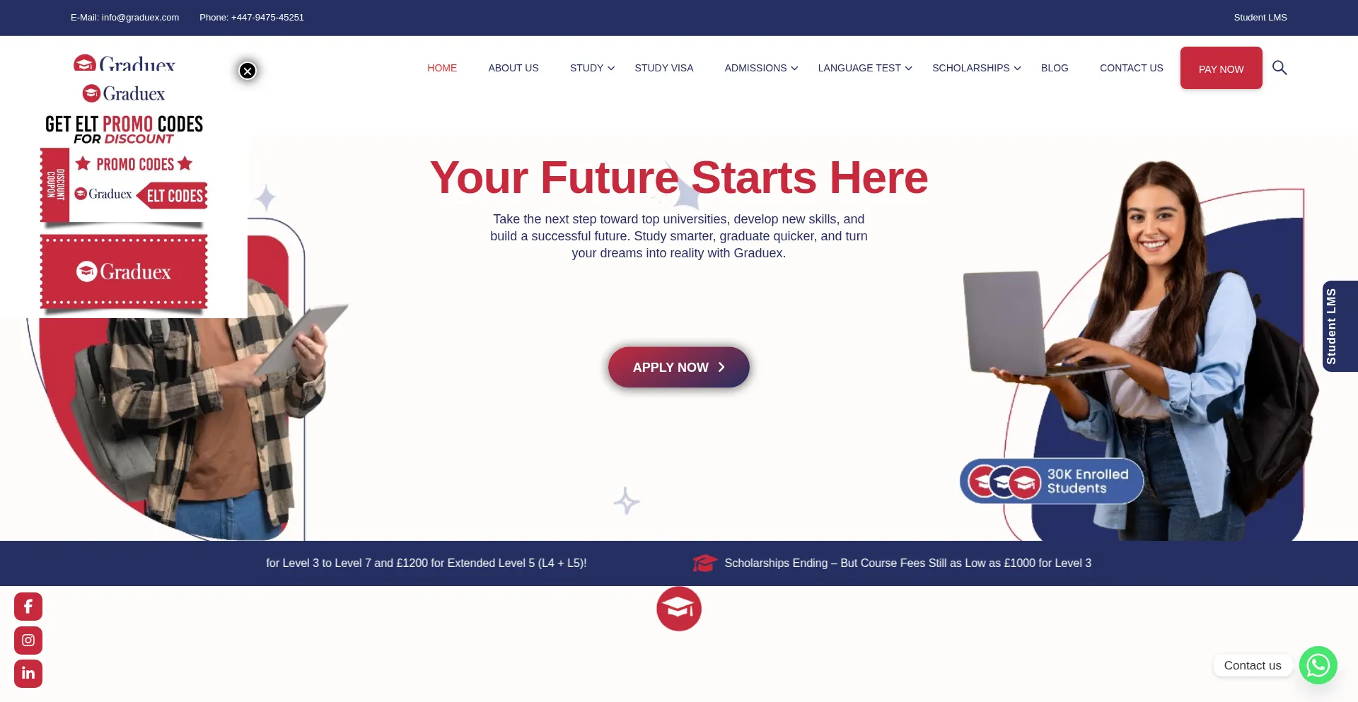 Website screenshot of Graduex.com