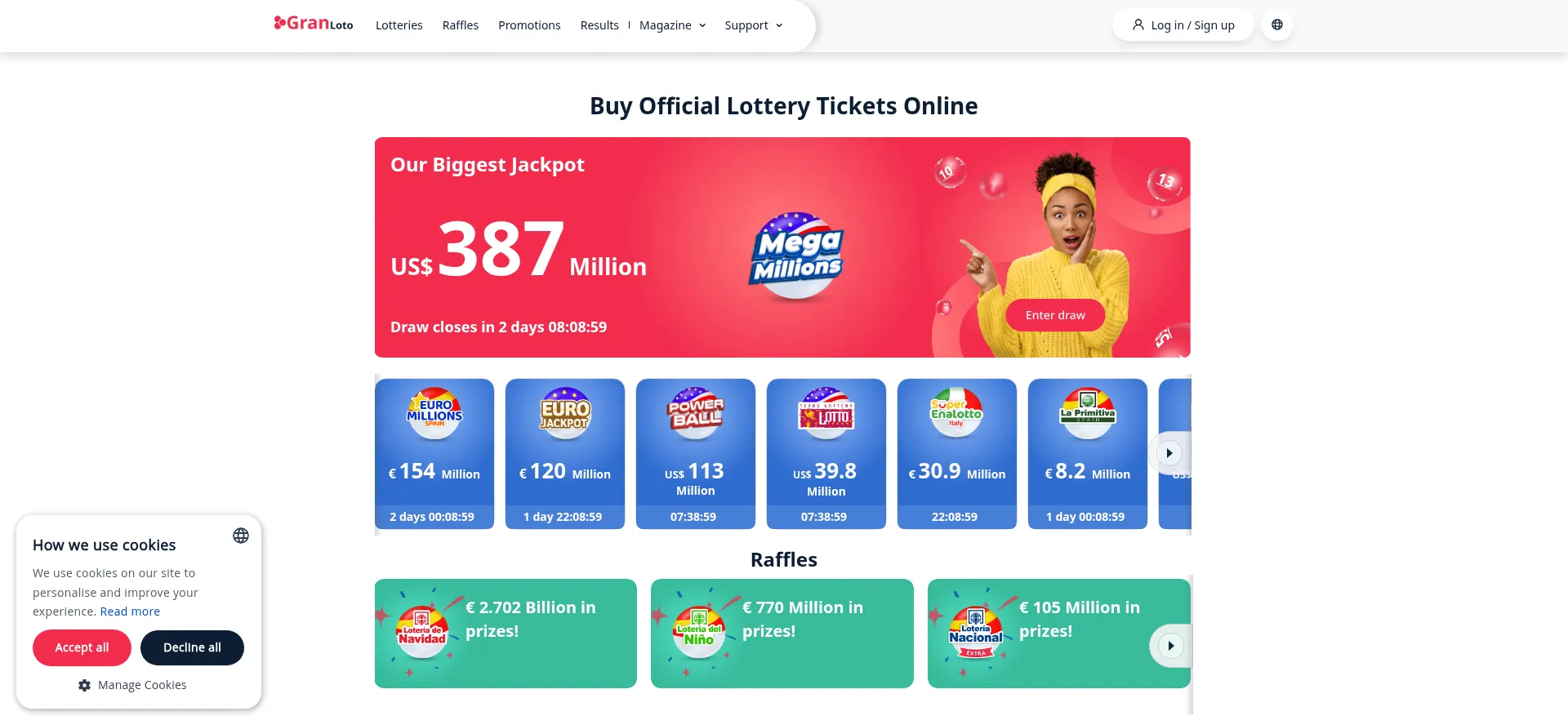 Website screenshot of Granloto.com