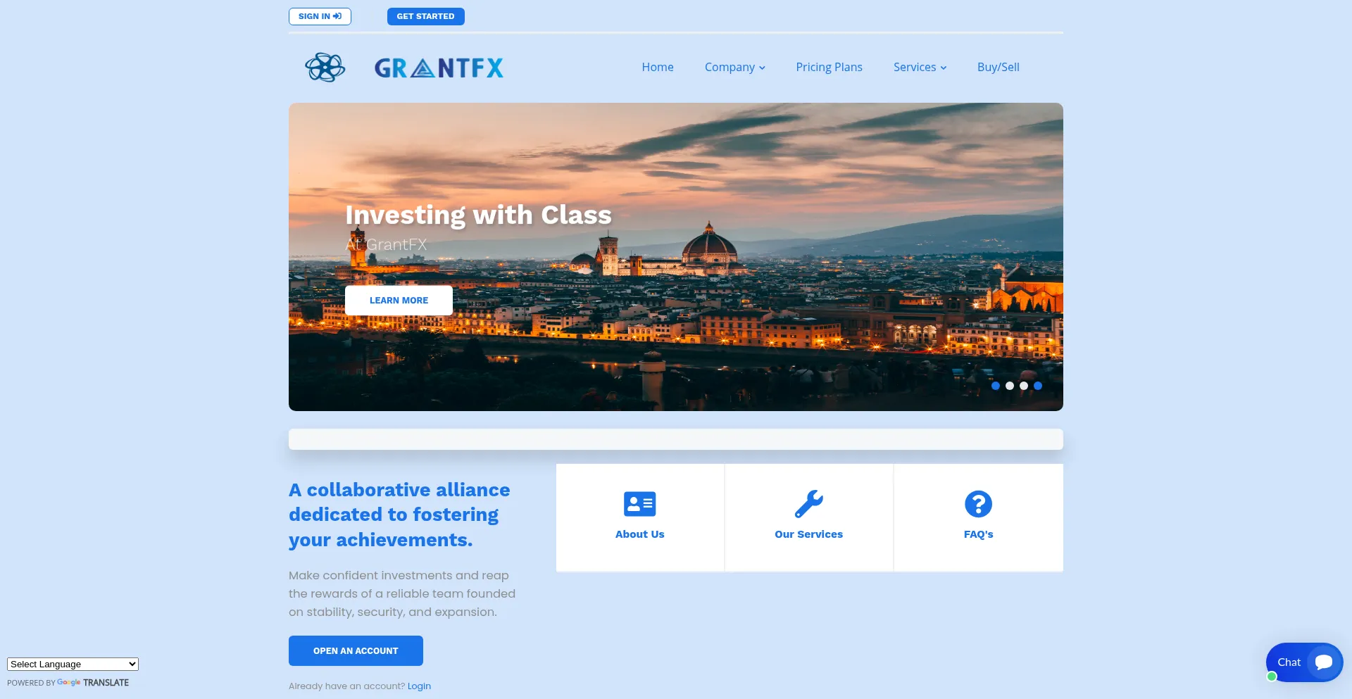 Website screenshot of Grantfxtrade.com