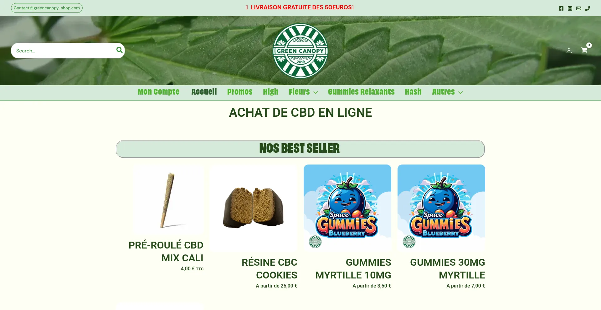 Website screenshot of Greencanopy-shop.com