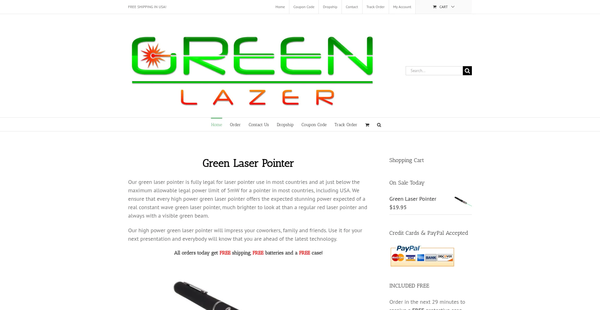 Website screenshot of Greenlazer.com