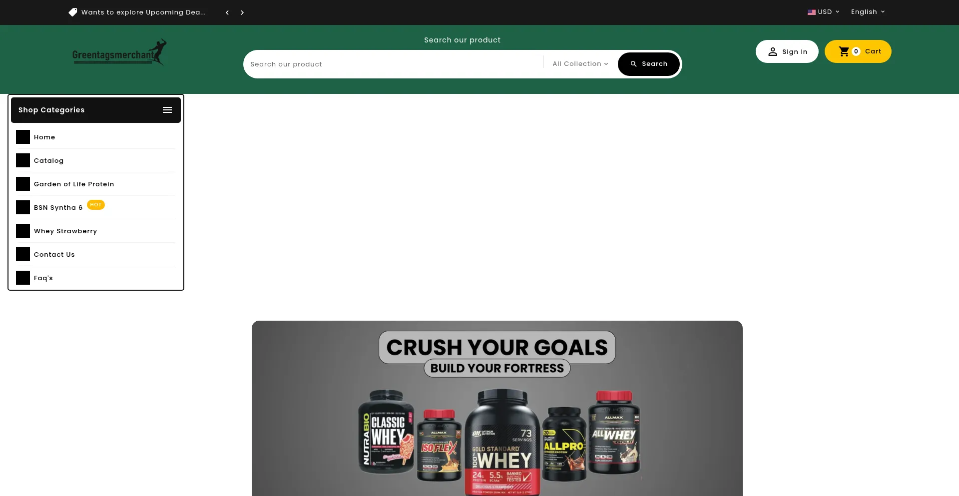Website screenshot of Greentagsmerchant.com