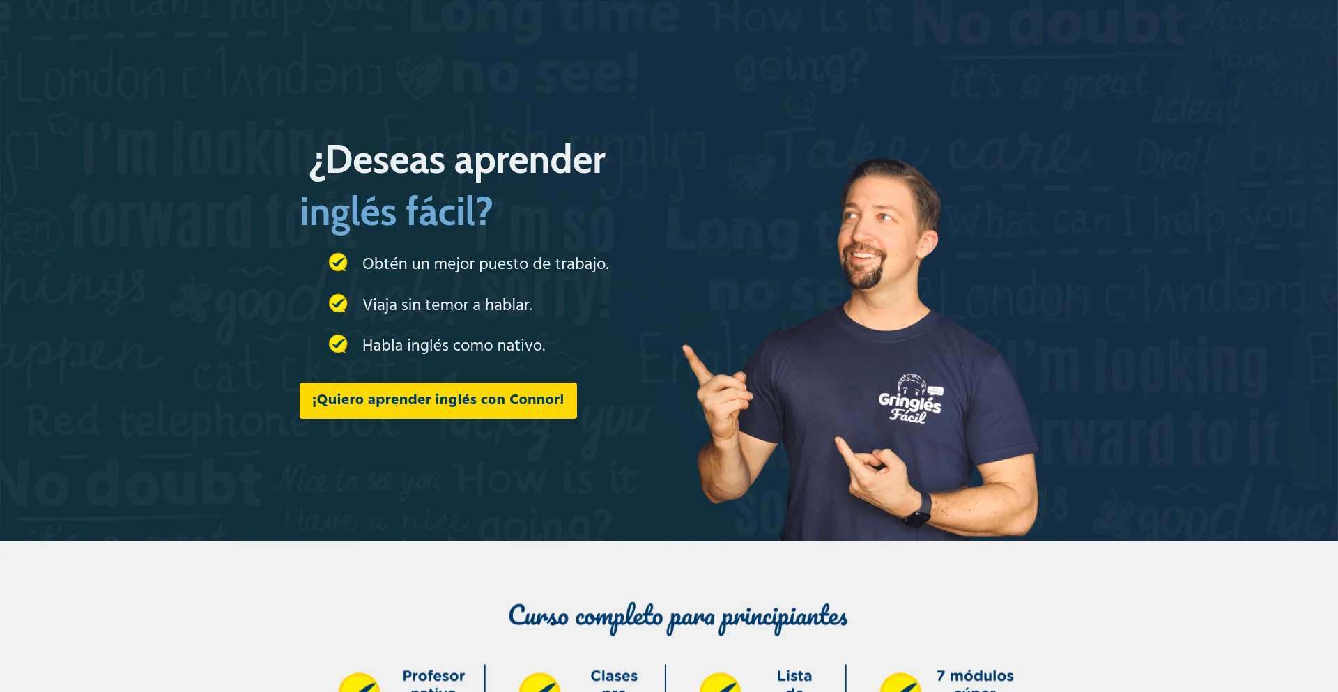 Website screenshot of Gringlesfacil.com
