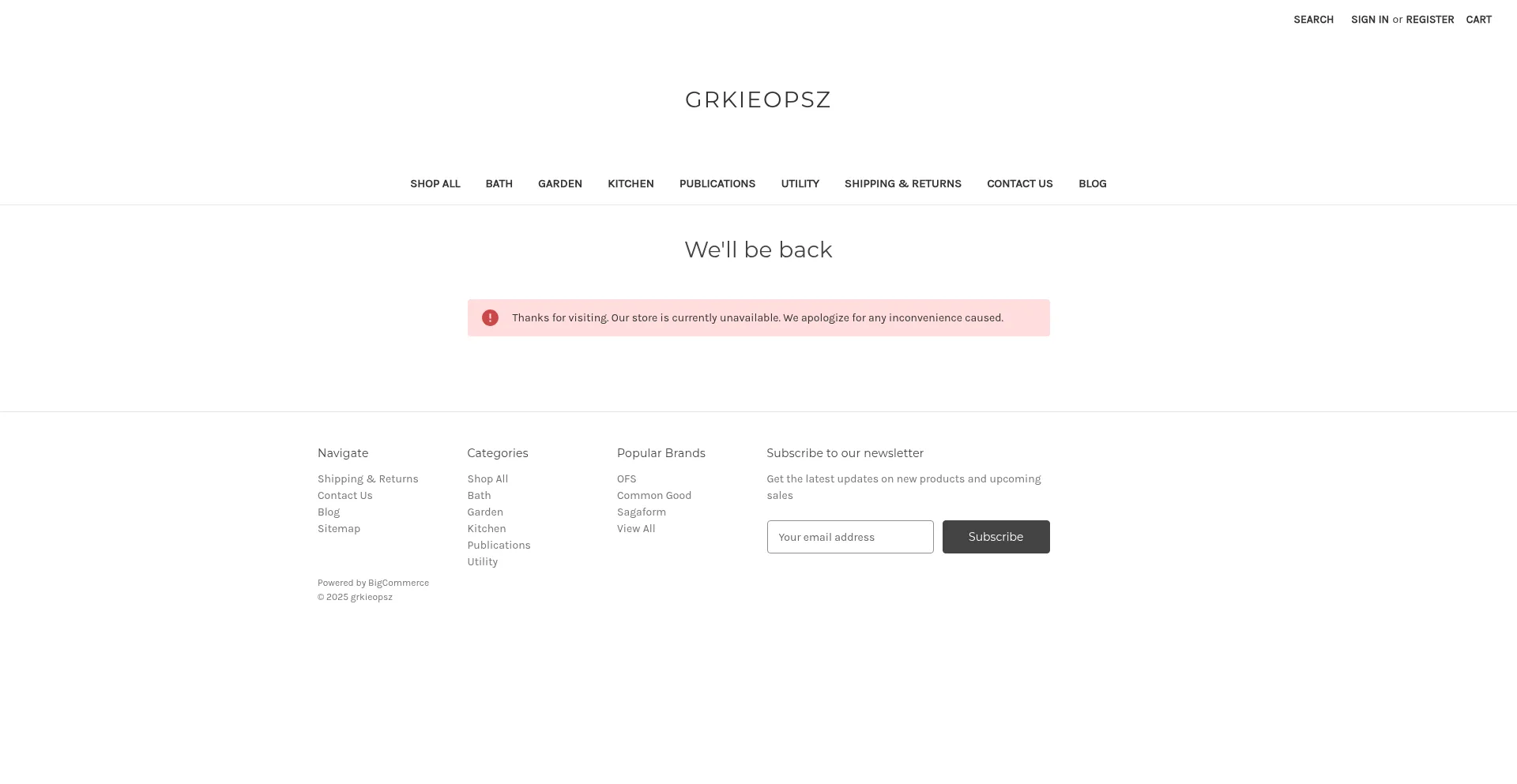 Website screenshot of Grkieopsz.mybigcommerce.com