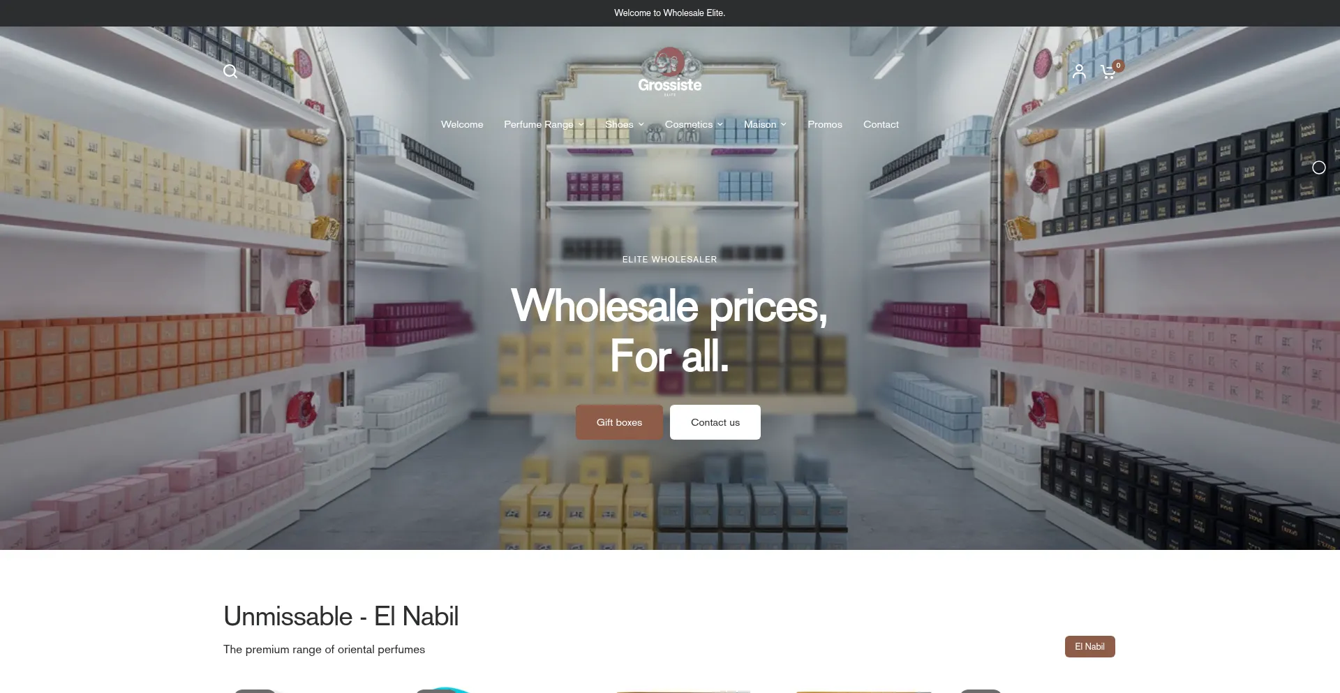 Website screenshot of Grossiste-elite.com