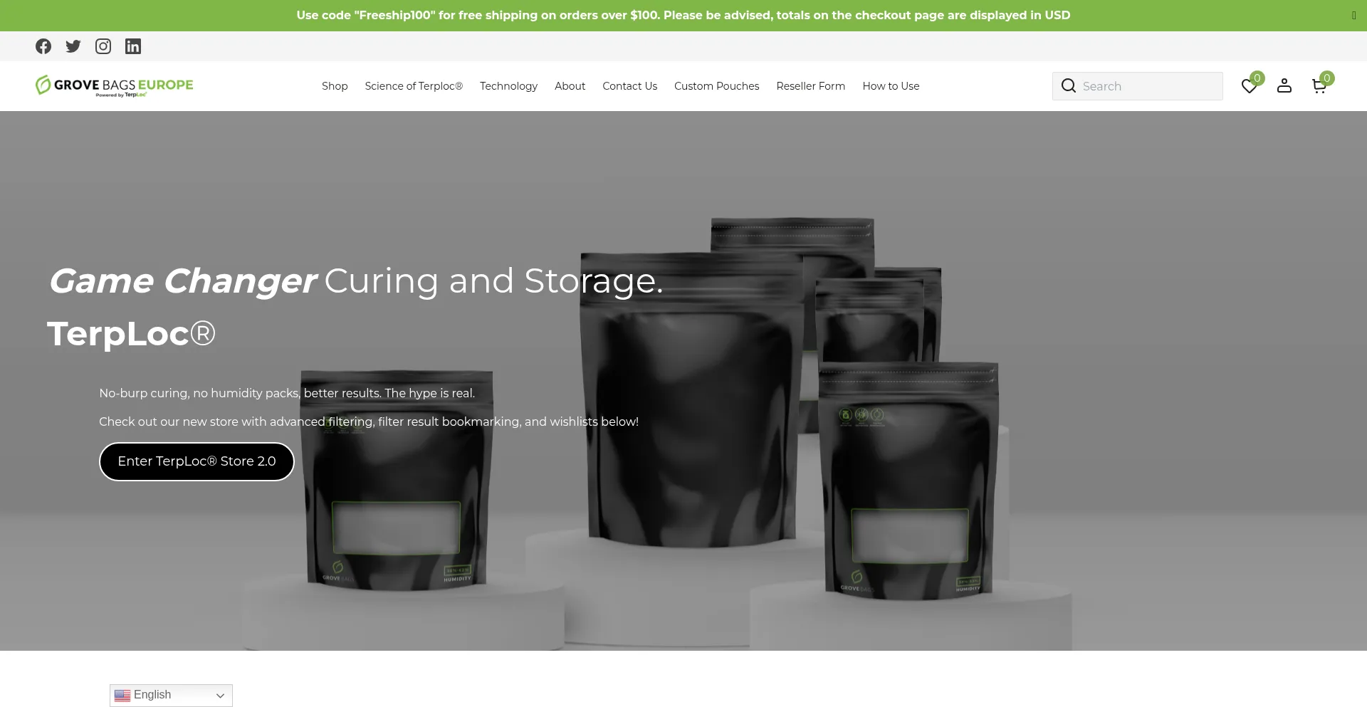 Website screenshot of Grovebags.eu