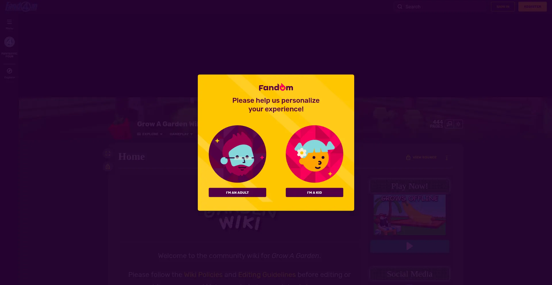 Website screenshot of Growagarden.fandom.com