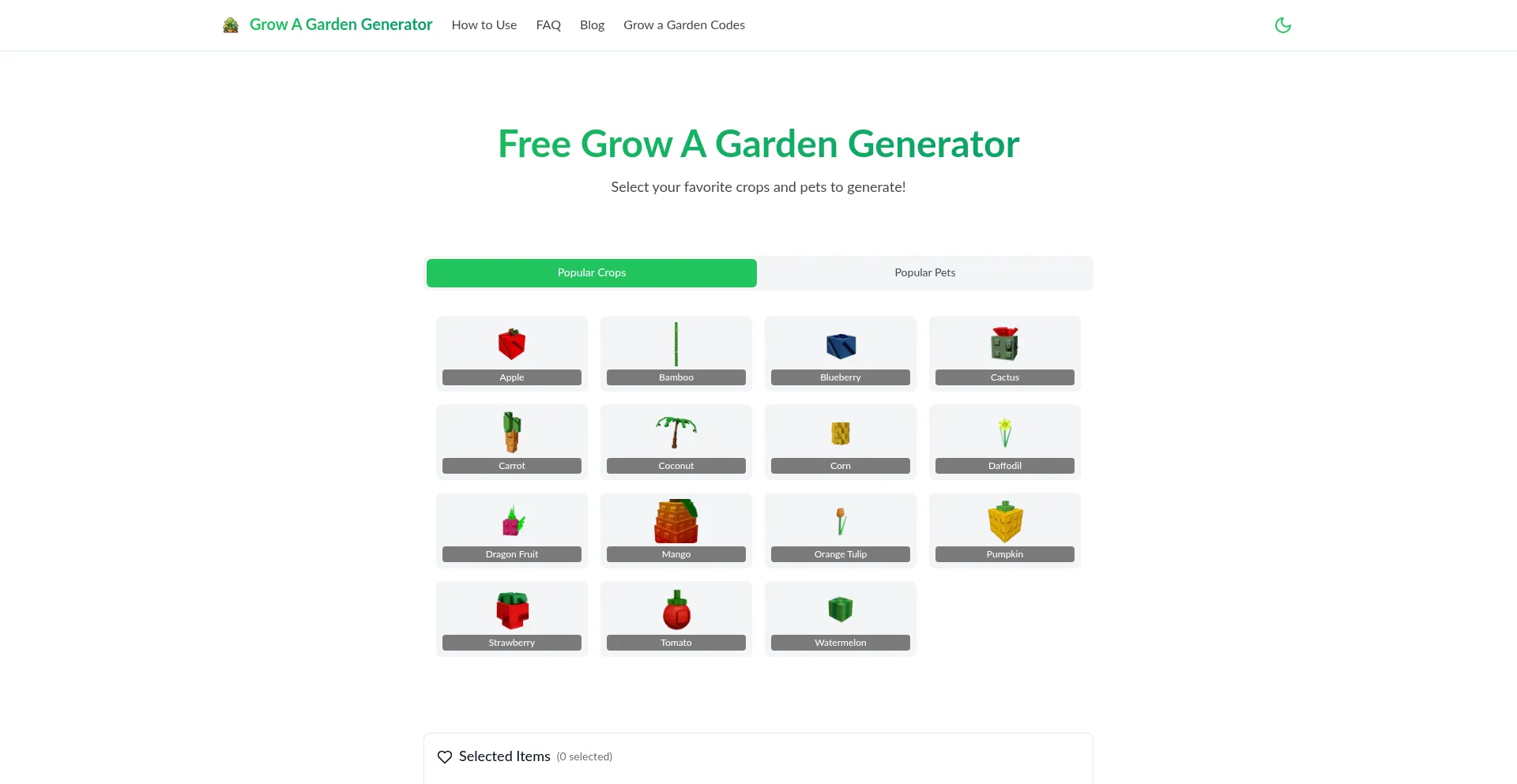 Website screenshot of Growagardengenerator.me