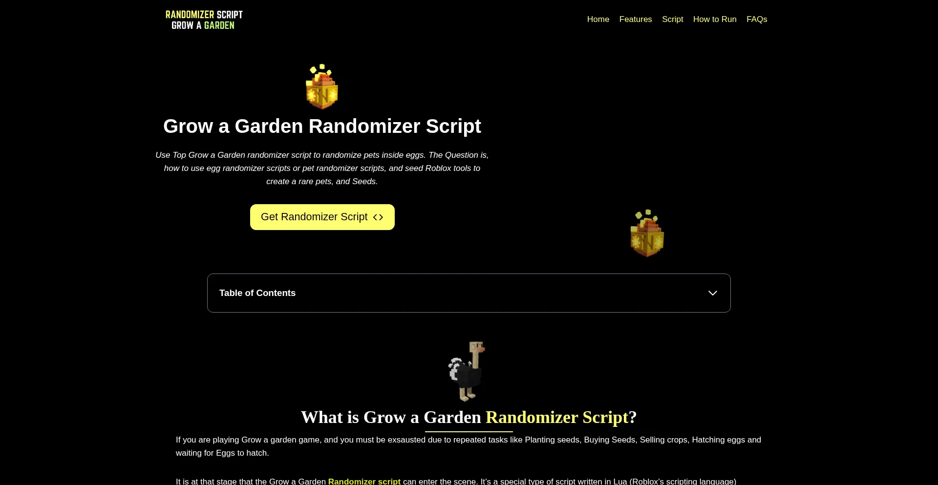 Website screenshot of Growagardenrandomizerscript.com