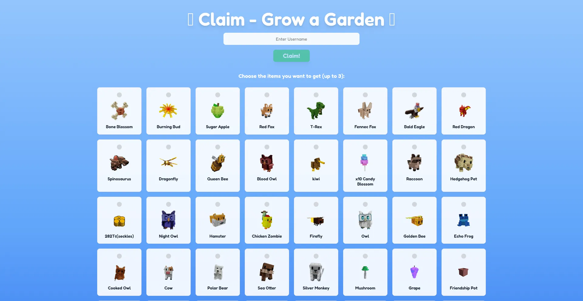 Website screenshot of Growagardenroblox.online